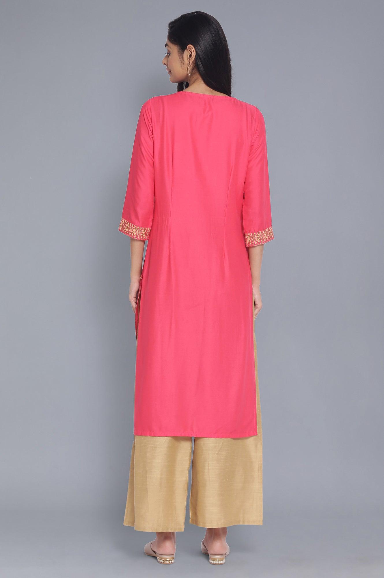 Pink Foil Pirnt Festive kurta - wforwoman