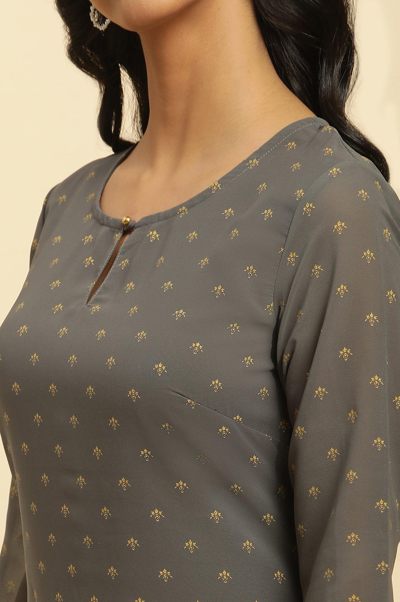 Grey Foil Printed Festive Kurta - wforwoman