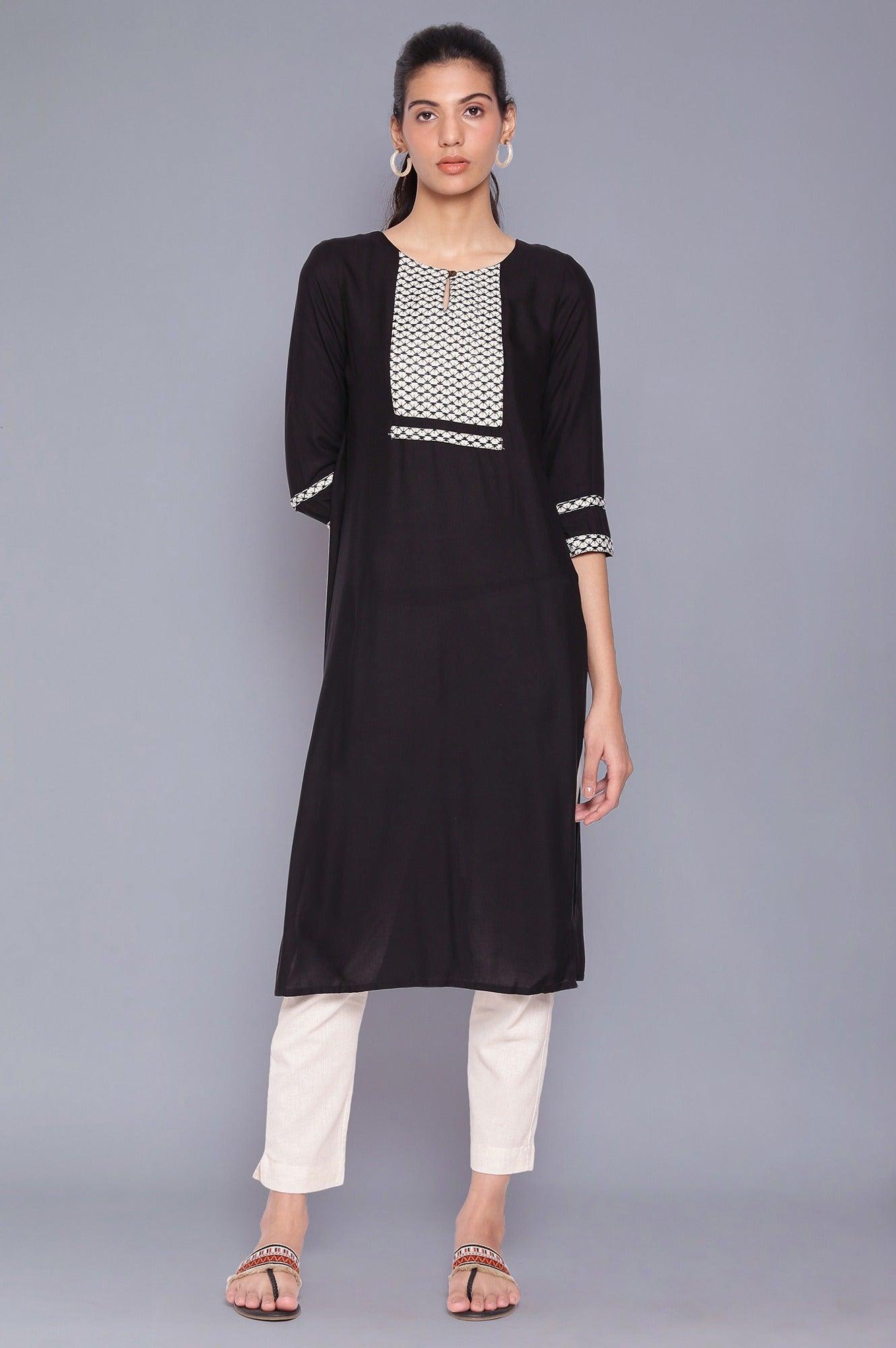 Jet Black Dobby kurta - wforwoman