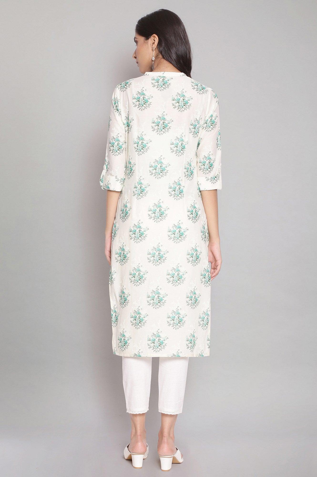 Ecru All-Over Floral Print kurta - wforwoman