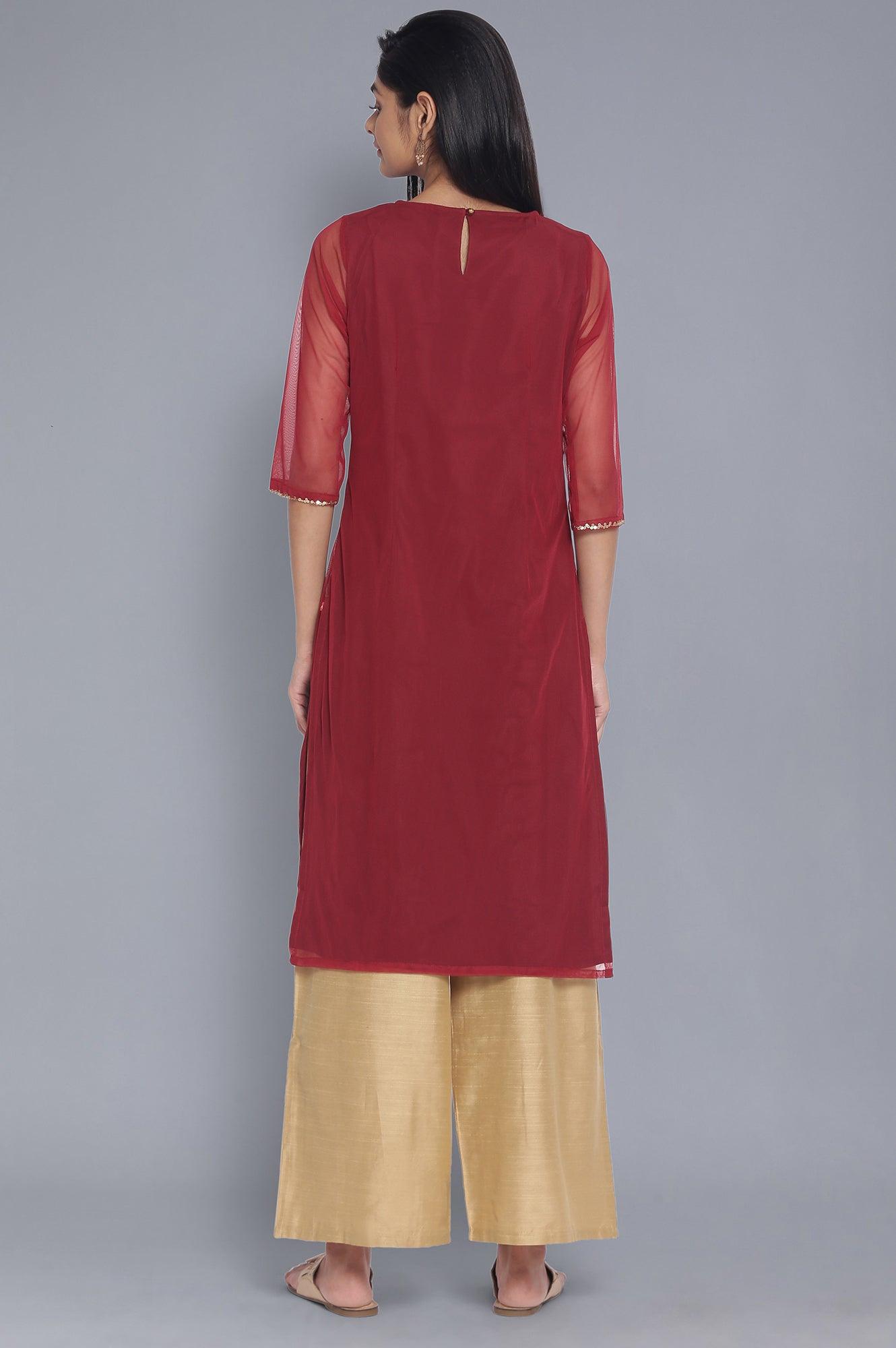 Dark Red Embroidered kurta - wforwoman
