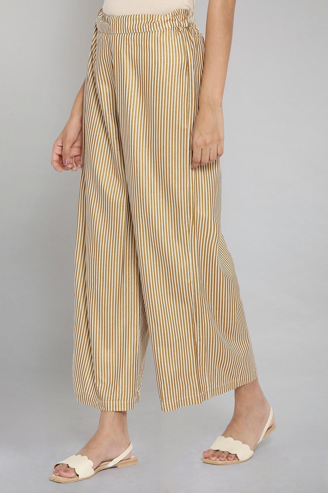 Brown Stripe Printed Parallel Pants - wforwoman