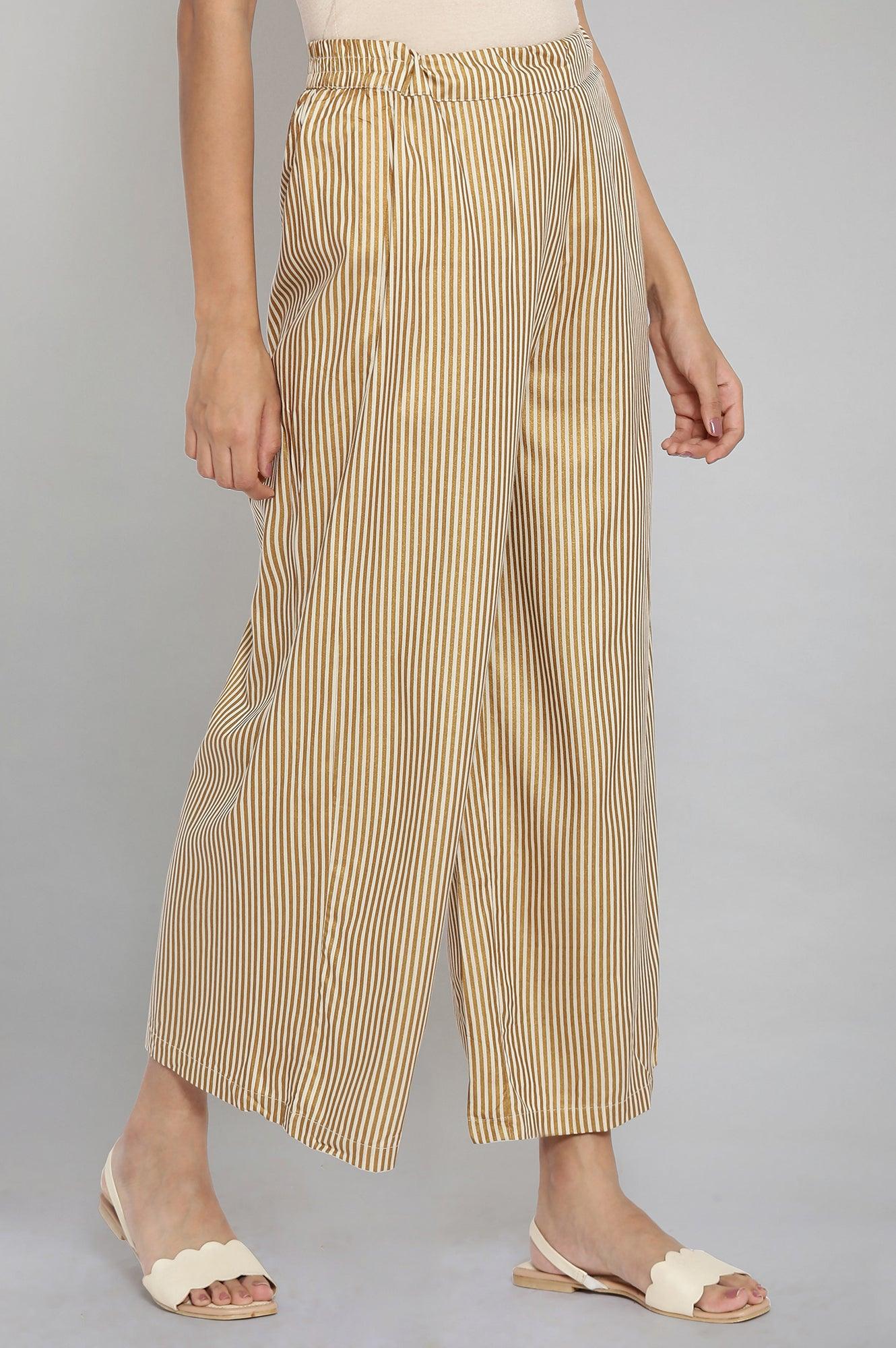 Brown Stripe Printed Parallel Pants - wforwoman