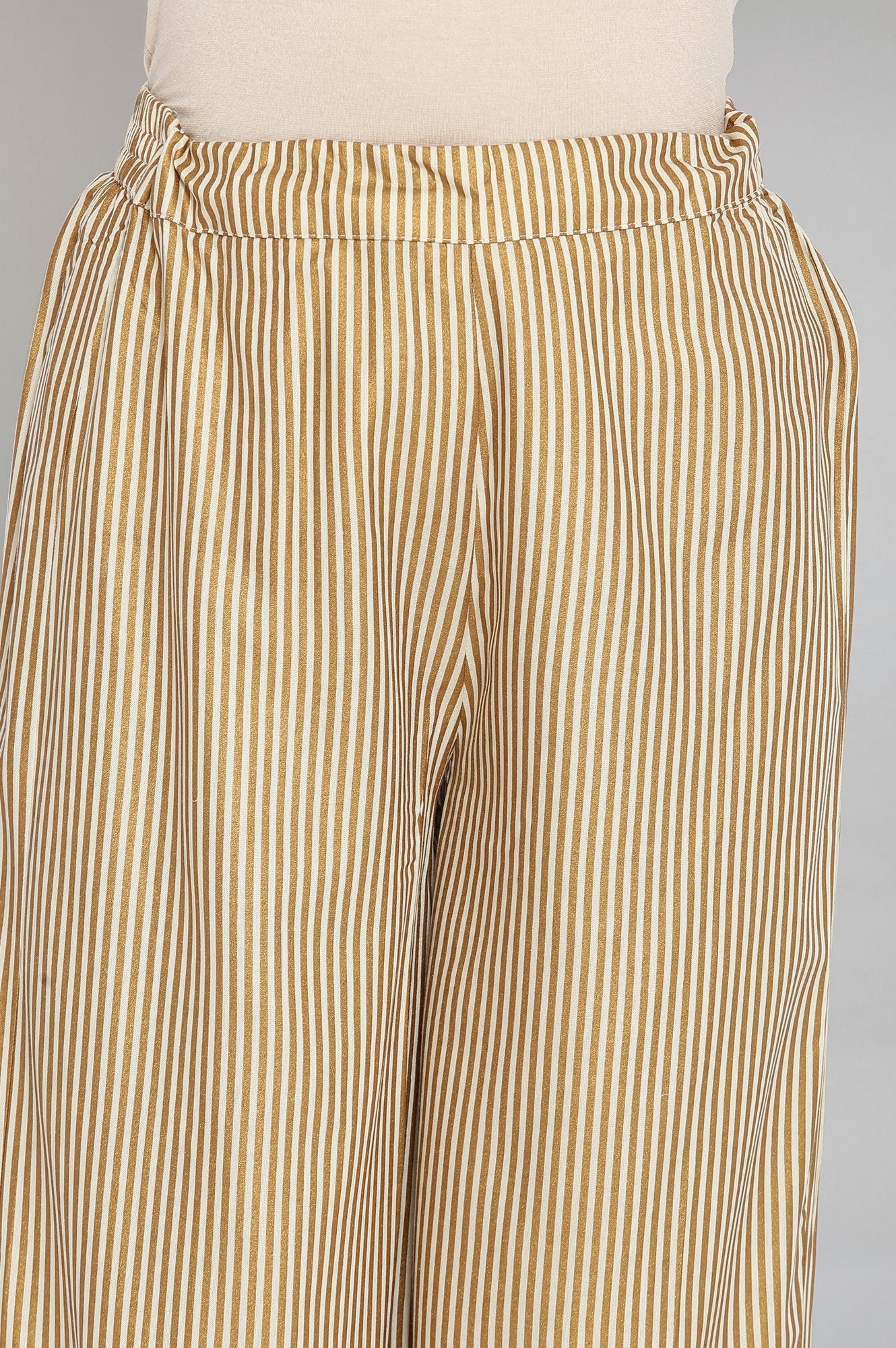 Brown Stripe Printed Parallel Pants - wforwoman
