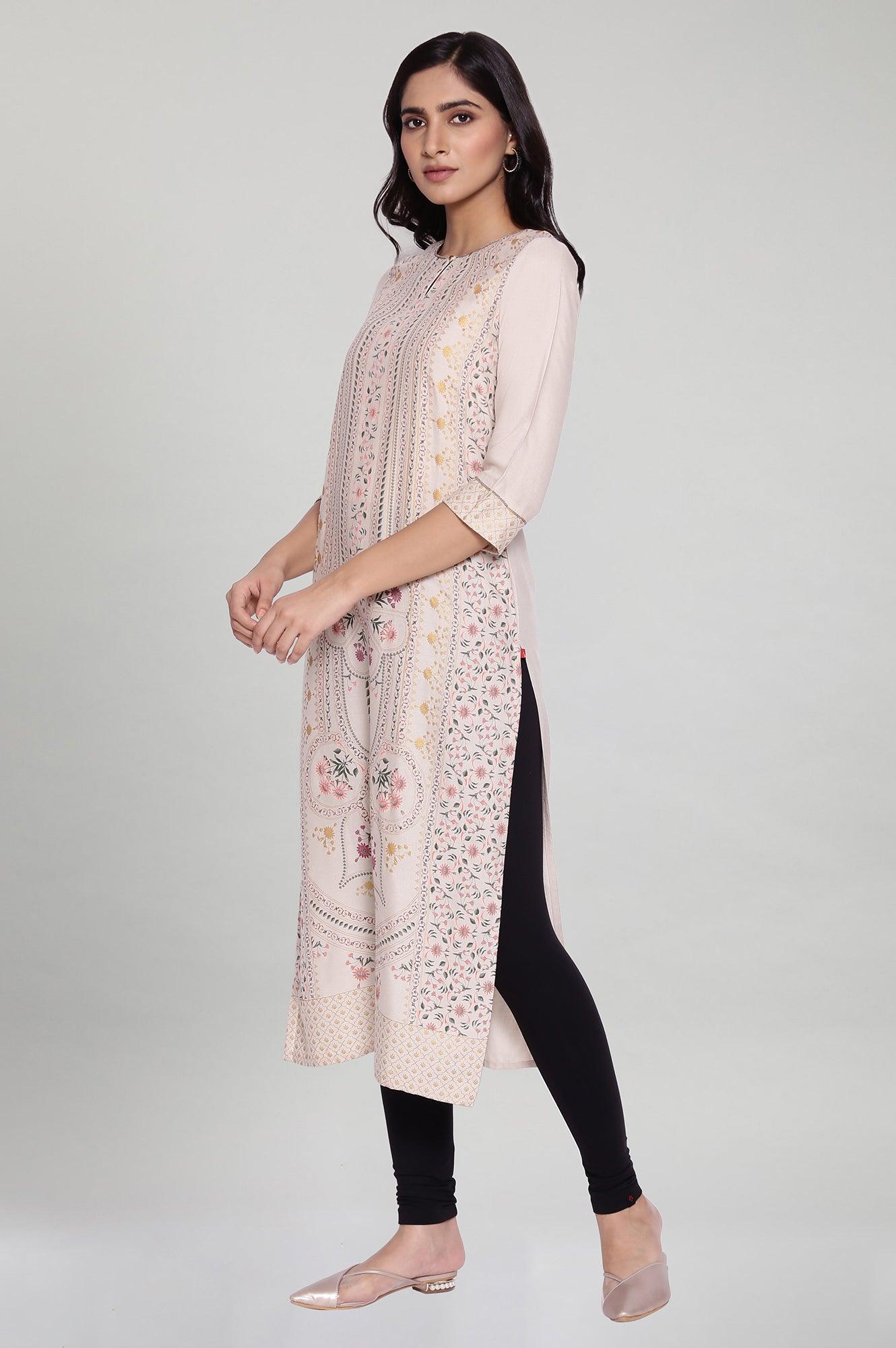 Beige Floral Print kurta - wforwoman