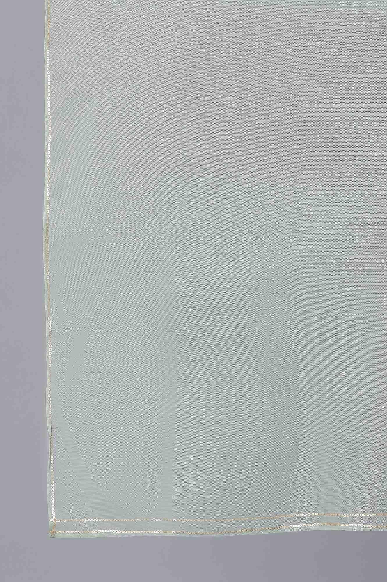 Pale Green Glitter Print kurta in Round Neck with Slim Pants and Dupatta - wforwoman