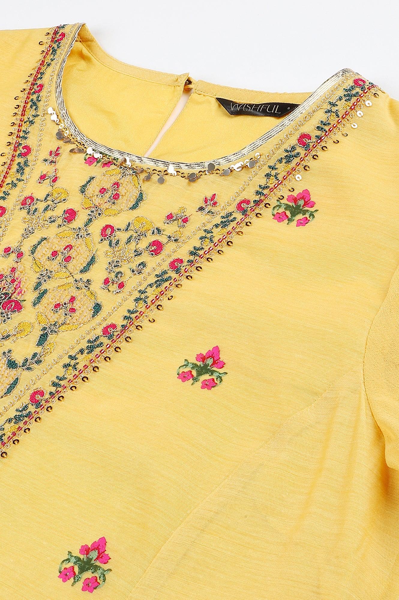 Yellow Chanderi kurta With Tiered Sharara And Dupatta - wforwoman