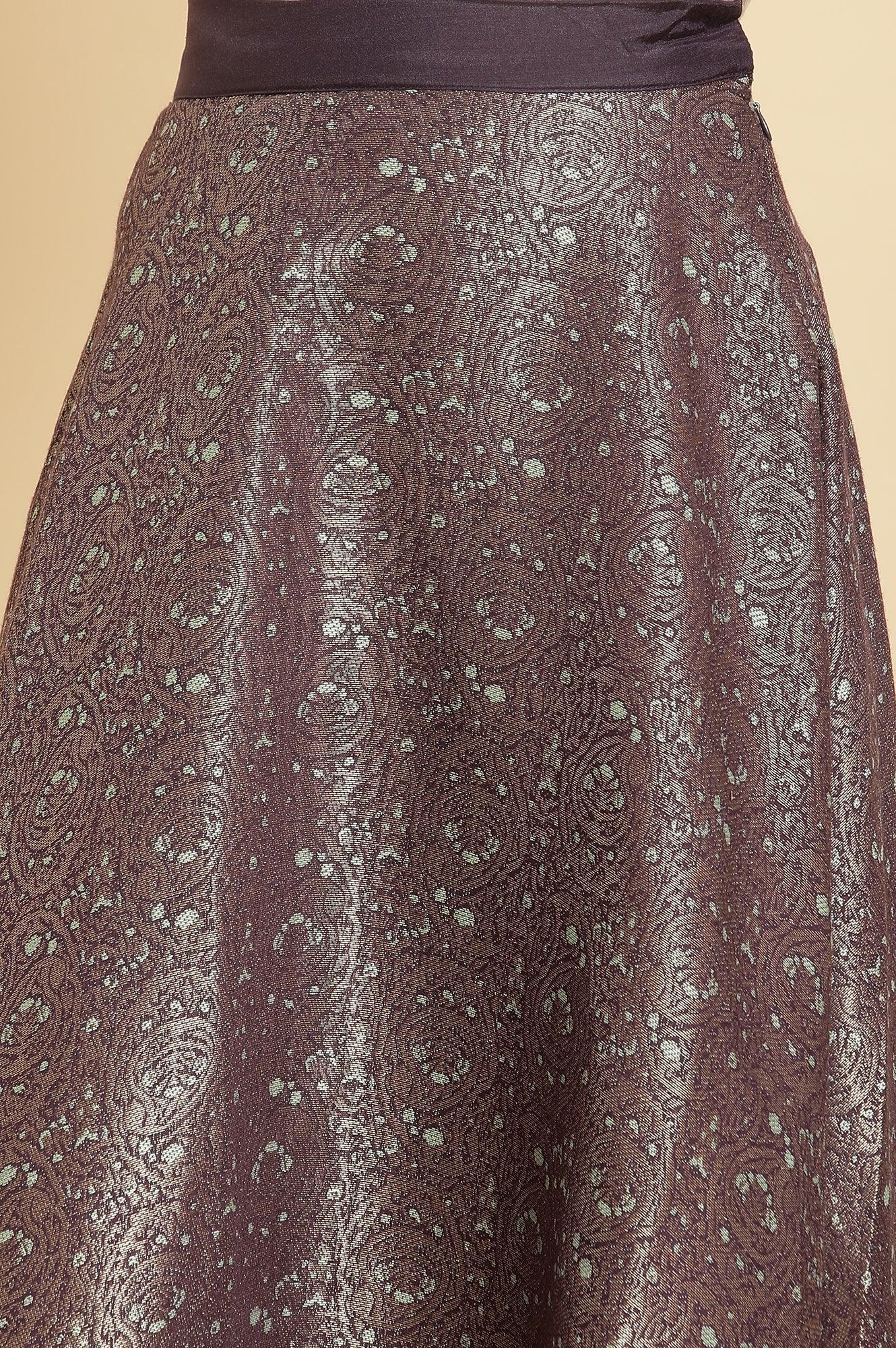 Purple Zari Jacquard Peplum Top With Skirt And Dupatta - wforwoman