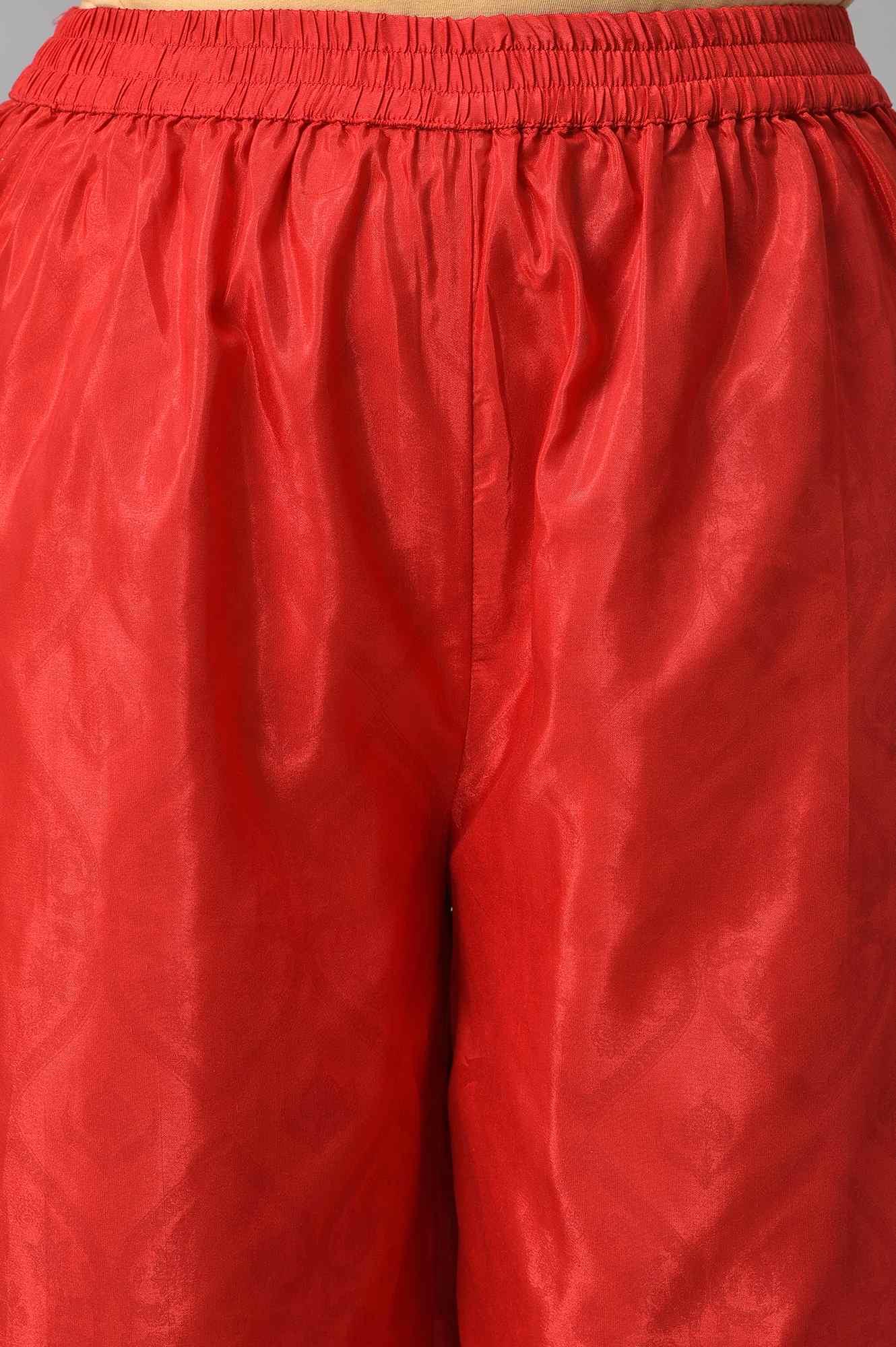 Purple Japanese Satin Short kurta With Red Parallel Pants And Dupatta - wforwoman