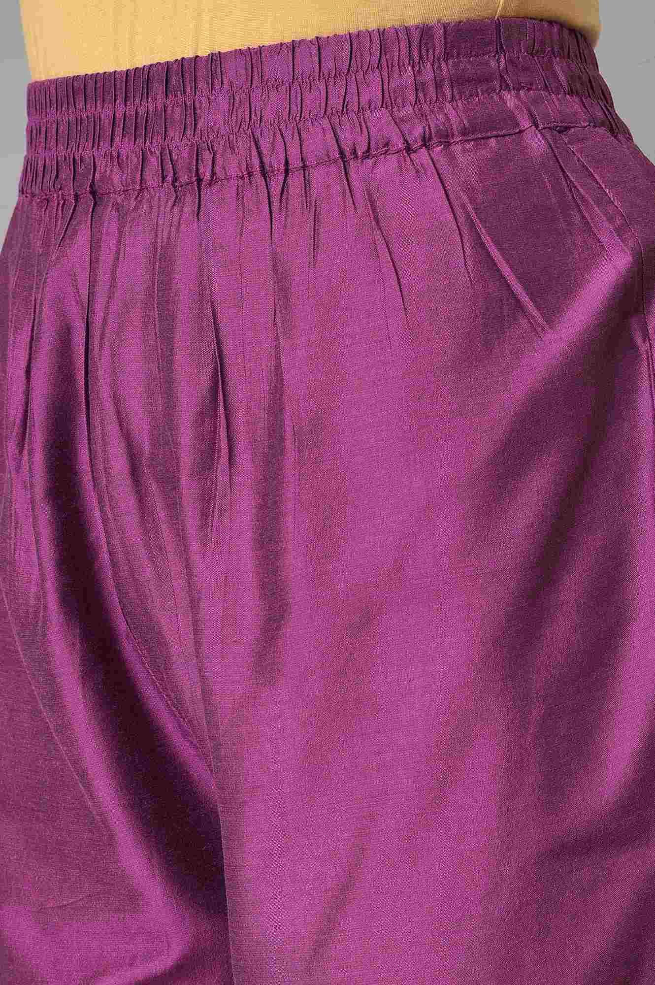 Pink Jacquard Jacket, Purple kurta & Pant Suit Set - wforwoman