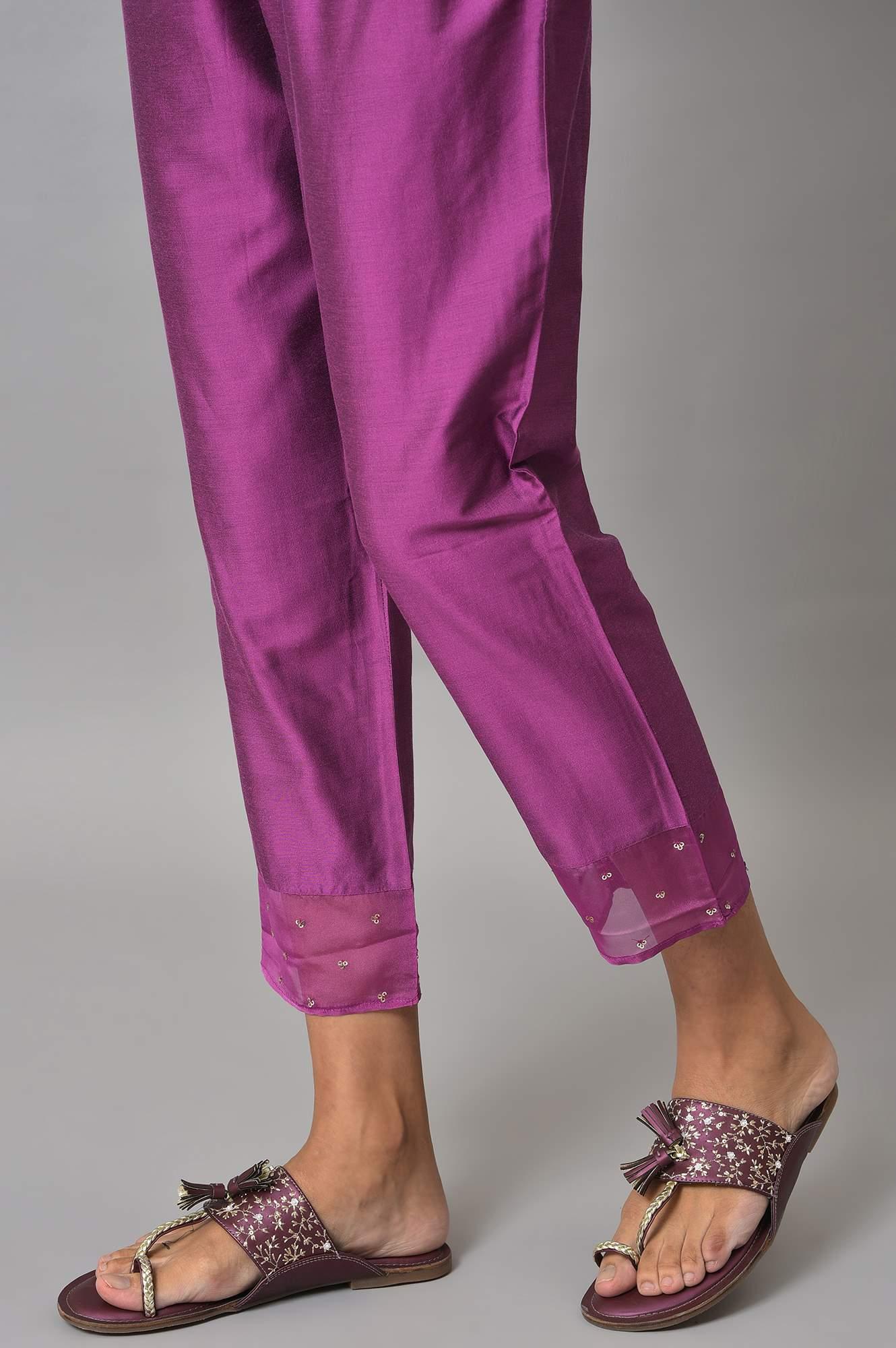 Pink Jacquard Jacket, Purple kurta & Pant Suit Set - wforwoman