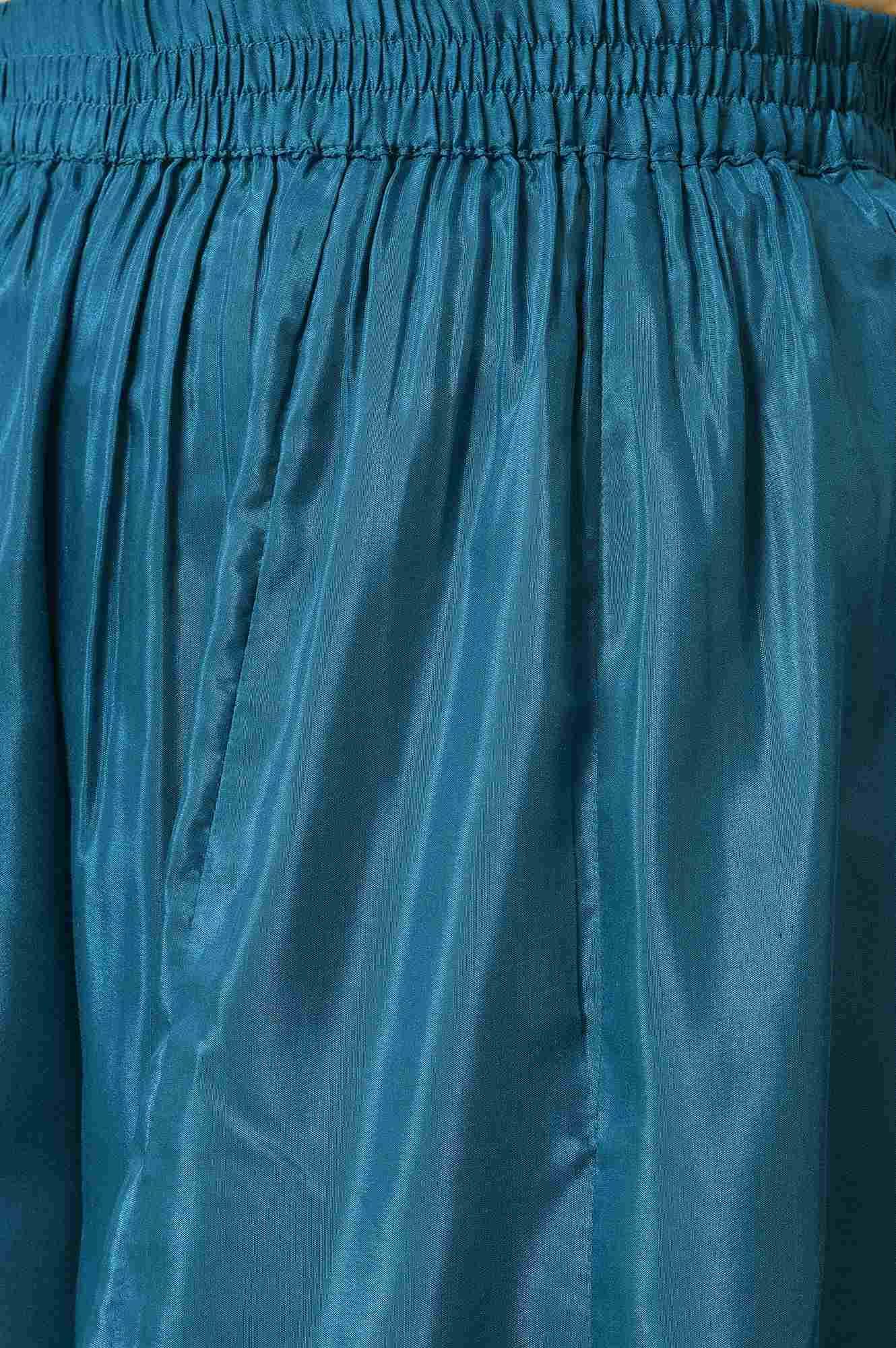 Olive Green Embroidered kurta With Teal Flared Pants And Dupatta - wforwoman