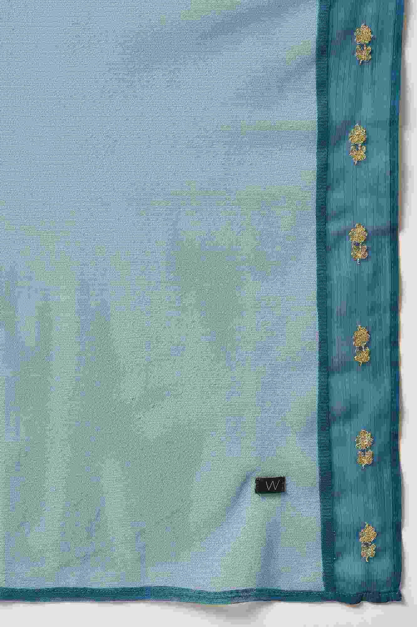 Olive Green Embroidered kurta With Teal Flared Pants And Dupatta - wforwoman