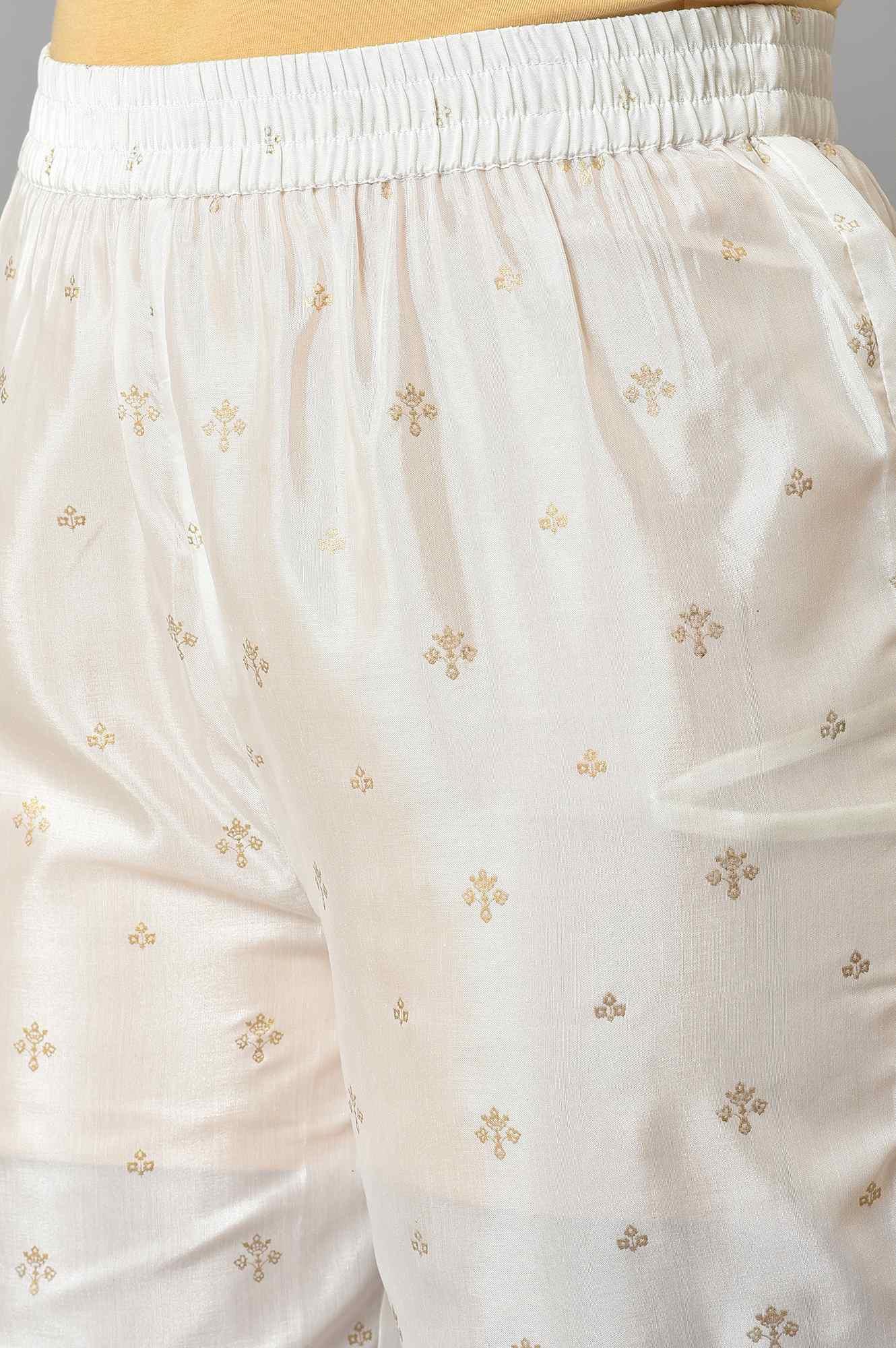 Ecru Paisley Print kurta With Straight Pants And Dupatta - wforwoman