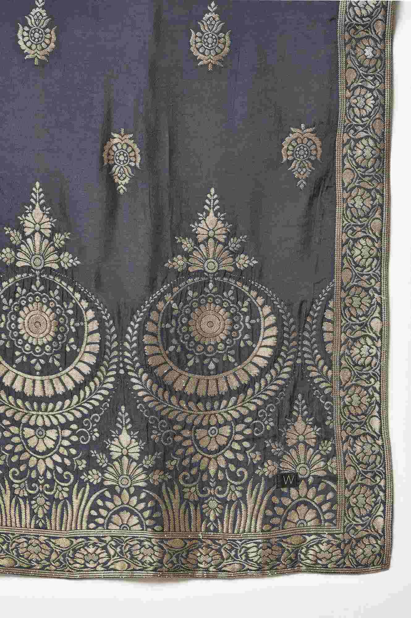 Red Embroidered kurta With Blue Salwar Pants And Dupatta - wforwoman