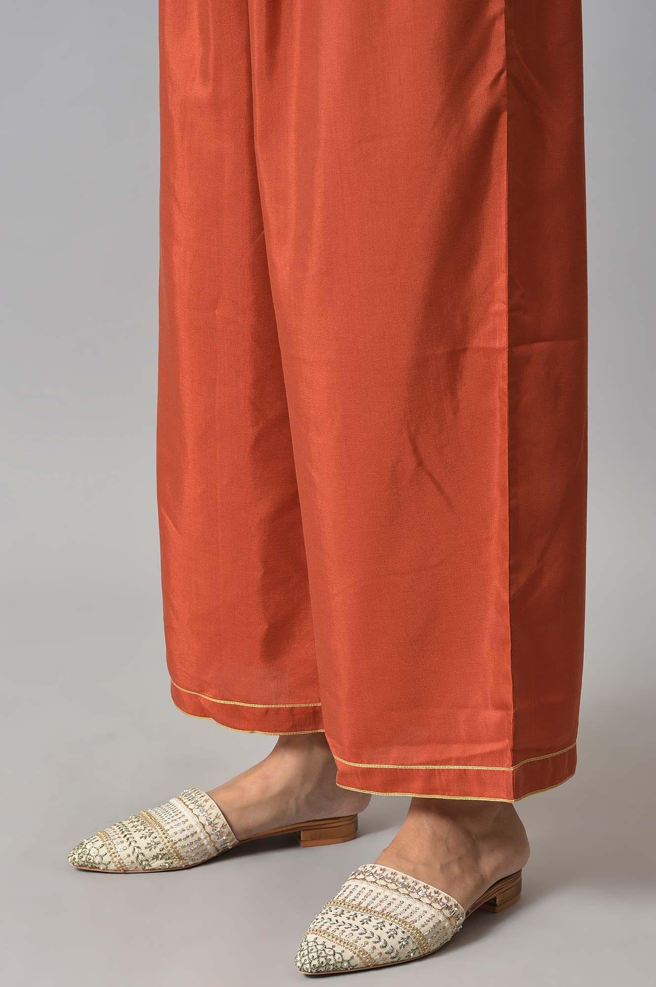 Purple Floral Print kurta With Orange Parallel Pants And Dupatta - wforwoman