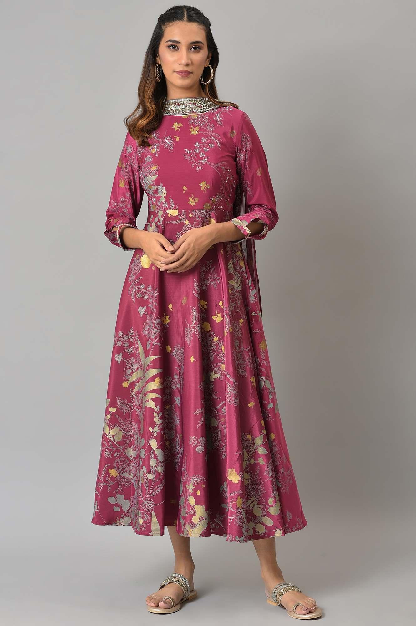 Buy Purple French Crepe Long Dress With Dupatta Online for Woman