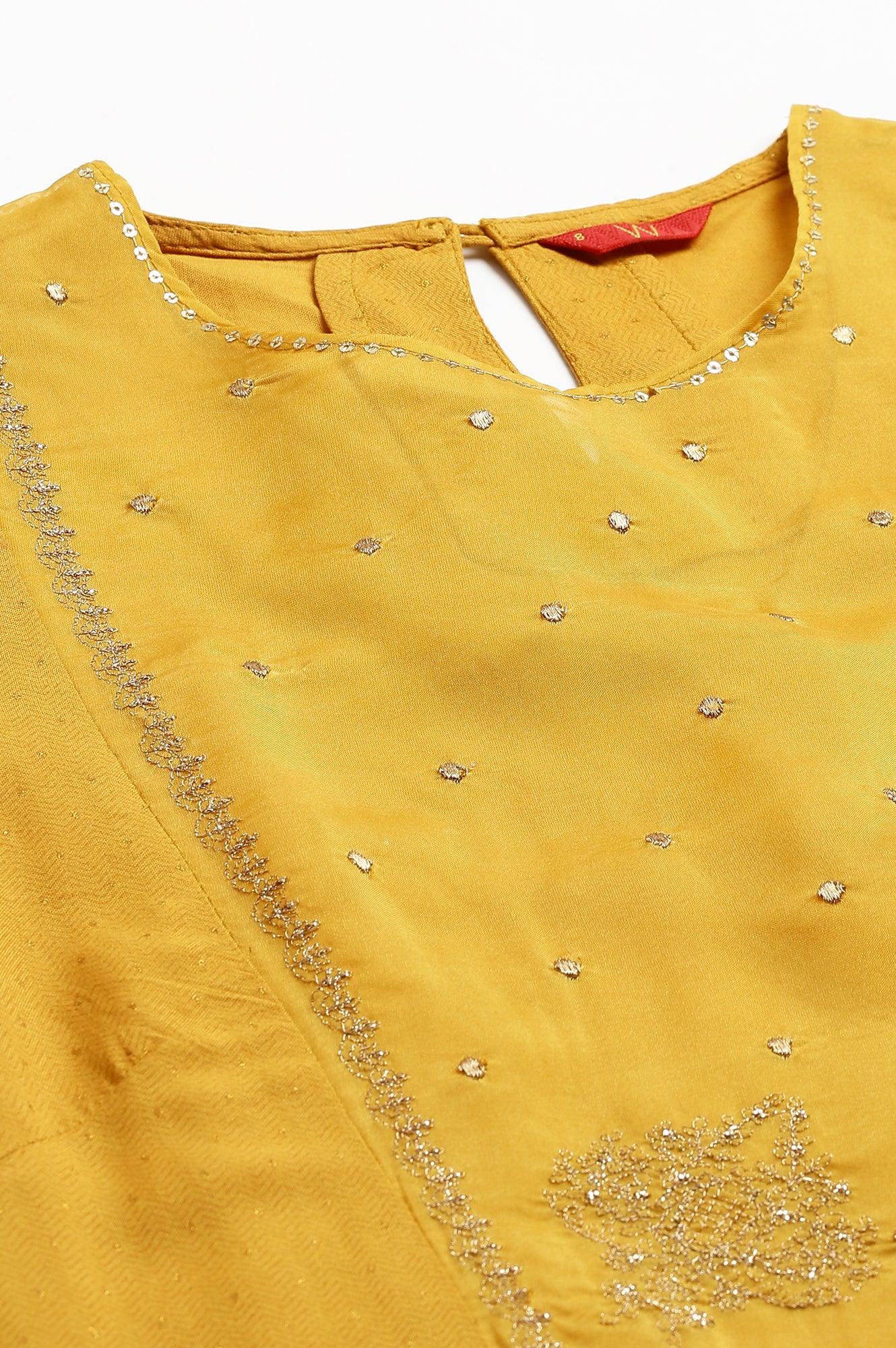 Dark Yellow A-Line Embroidered kurta With Sequins - wforwoman