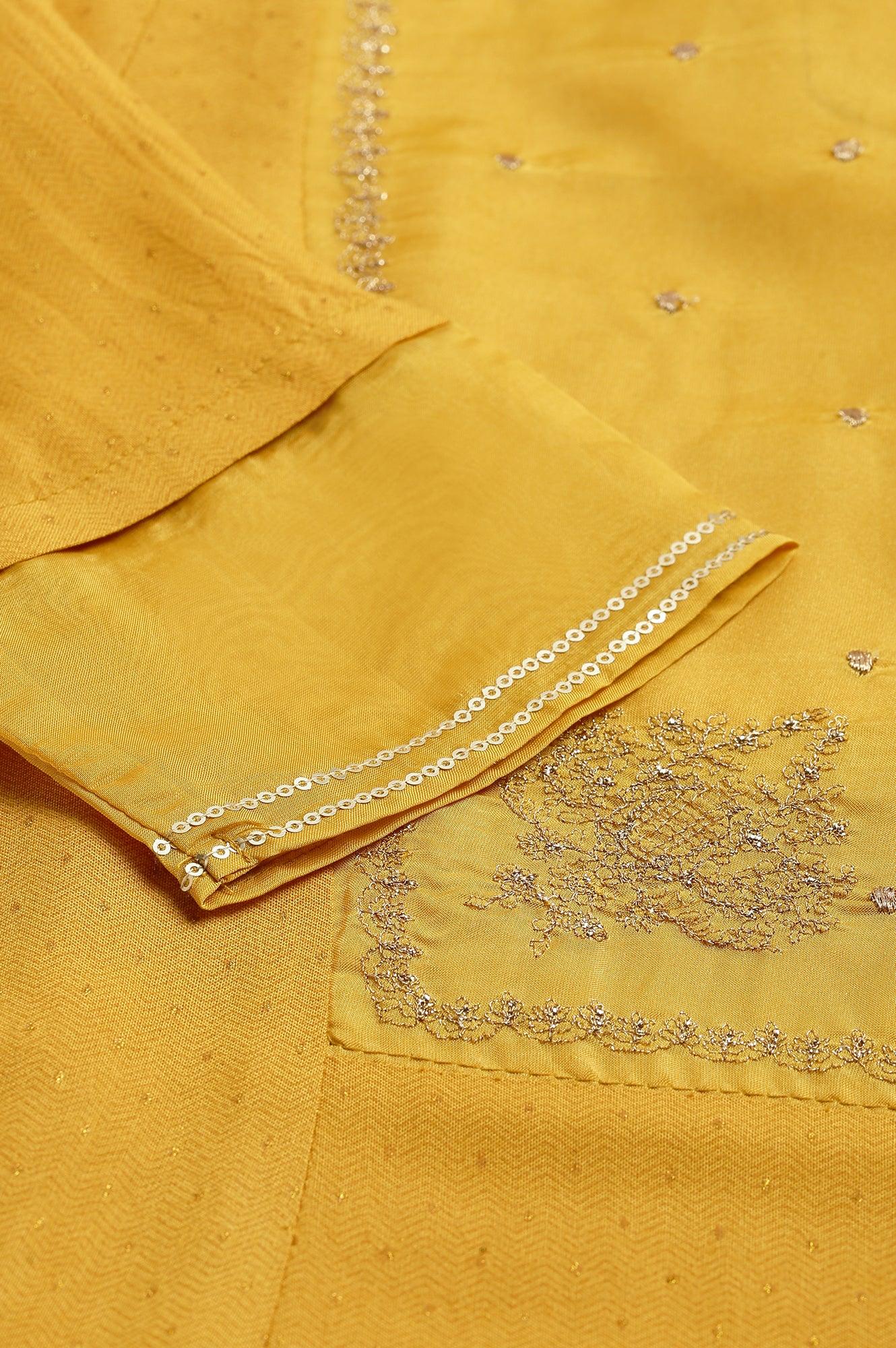 Dark Yellow A-Line Embroidered kurta With Sequins - wforwoman