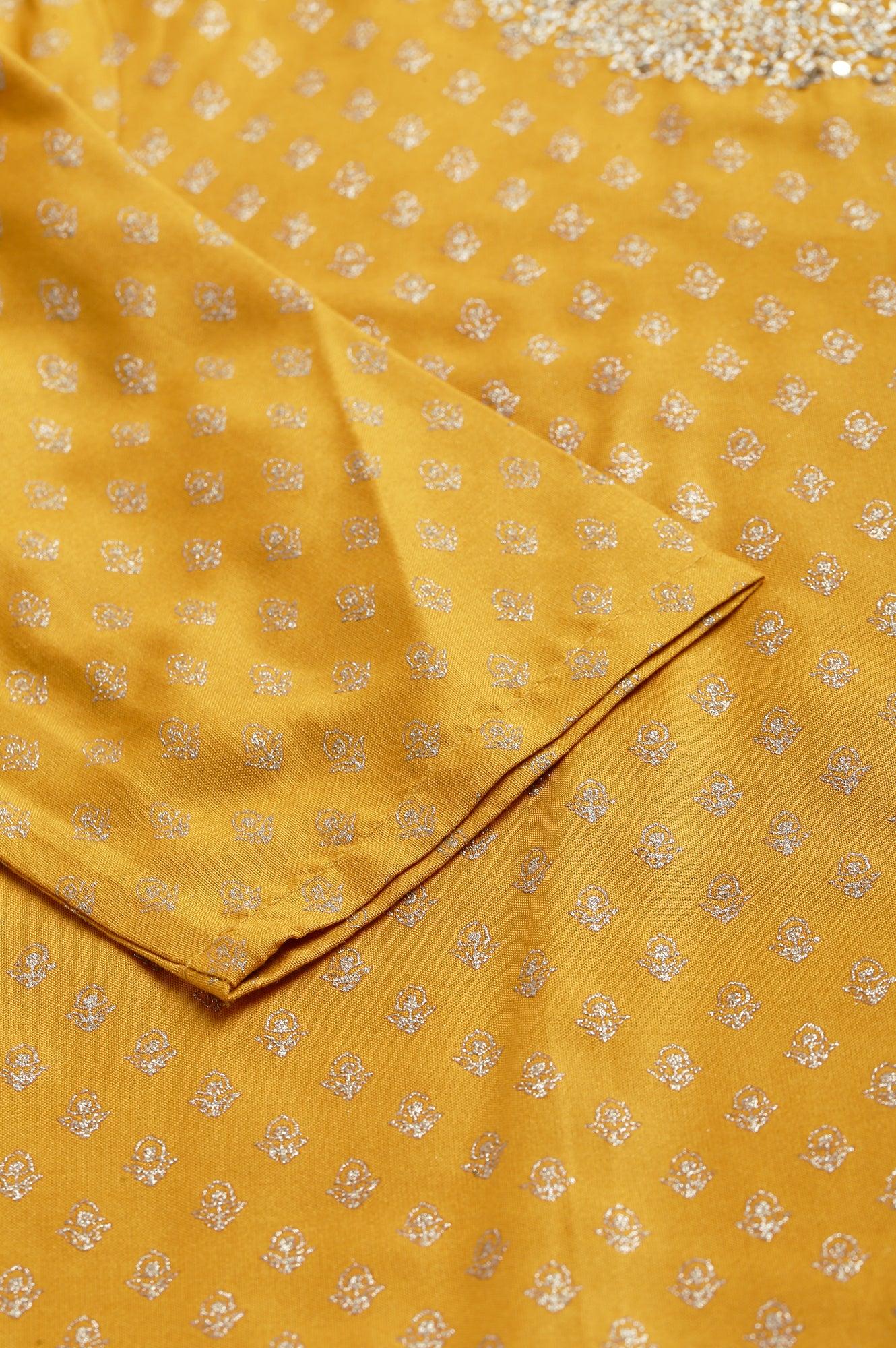 Mustard Printed kurta With Metallic Embroidery - wforwoman