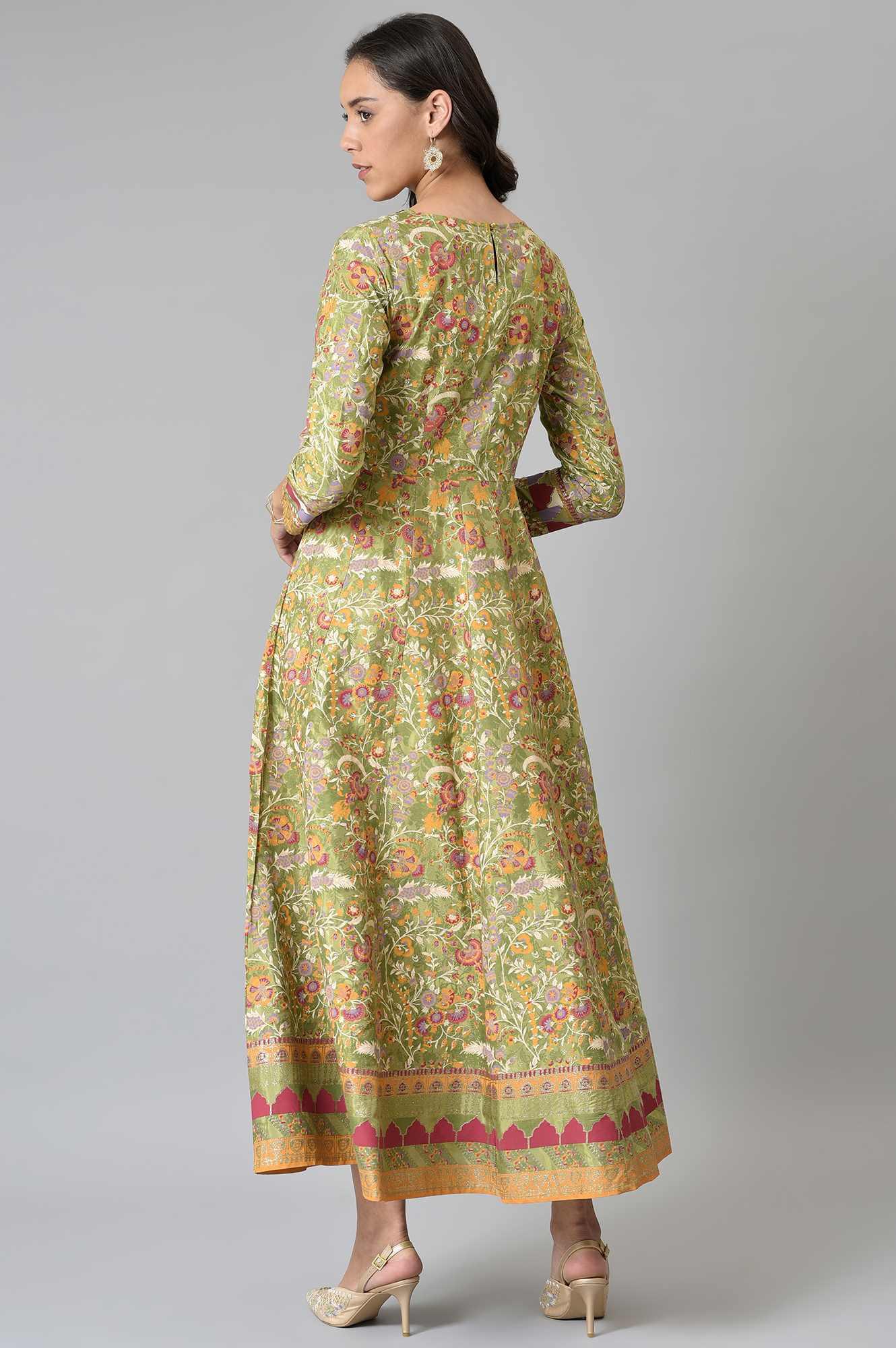Olive Green Flared Anarkali Printed kurta - wforwoman