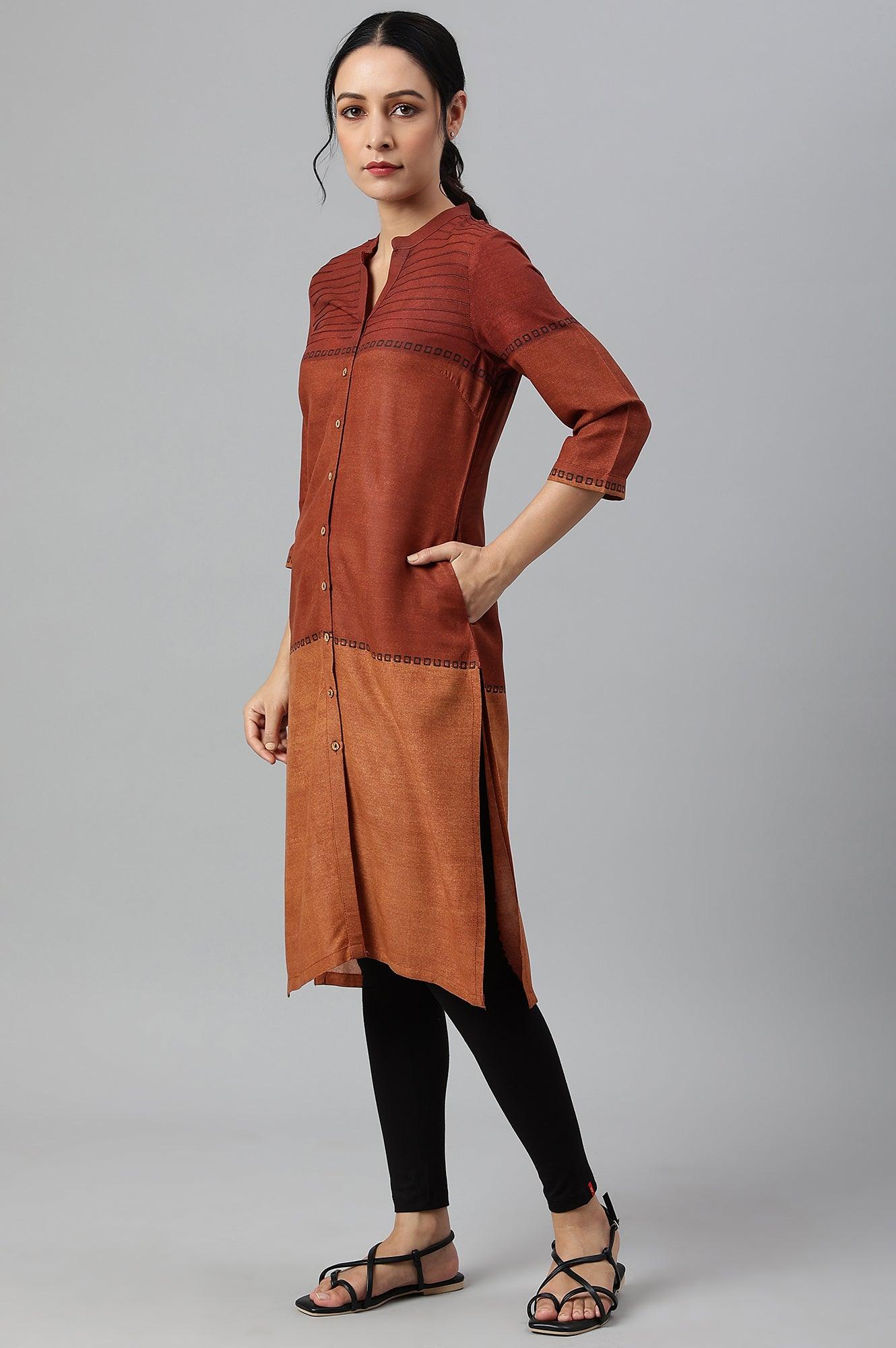 Red Pintuck Colour Block kurta - wforwoman