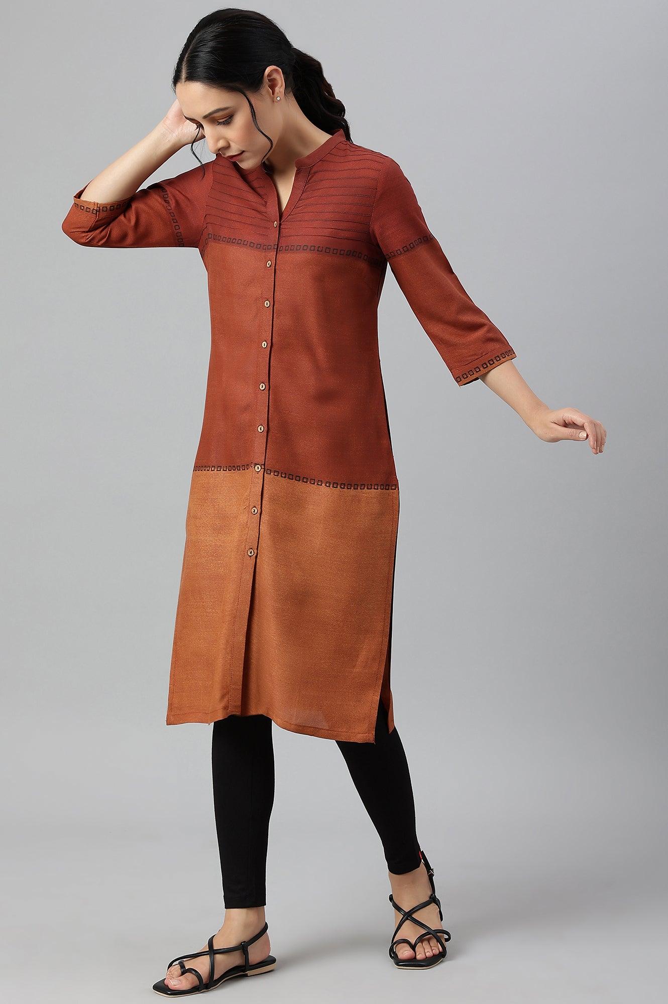 Red Pintuck Colour Block kurta - wforwoman