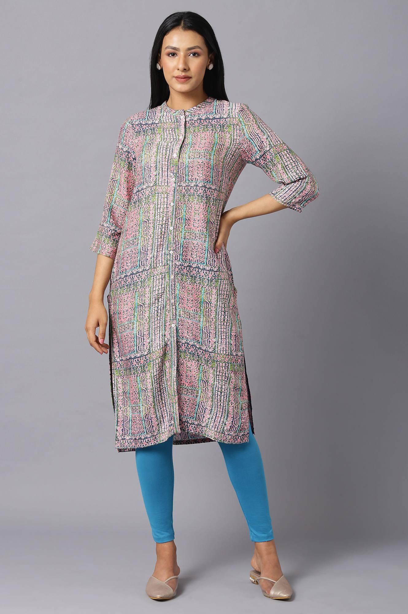 Lavender A-Line kurta With Multi-Coloured Floral Print - wforwoman