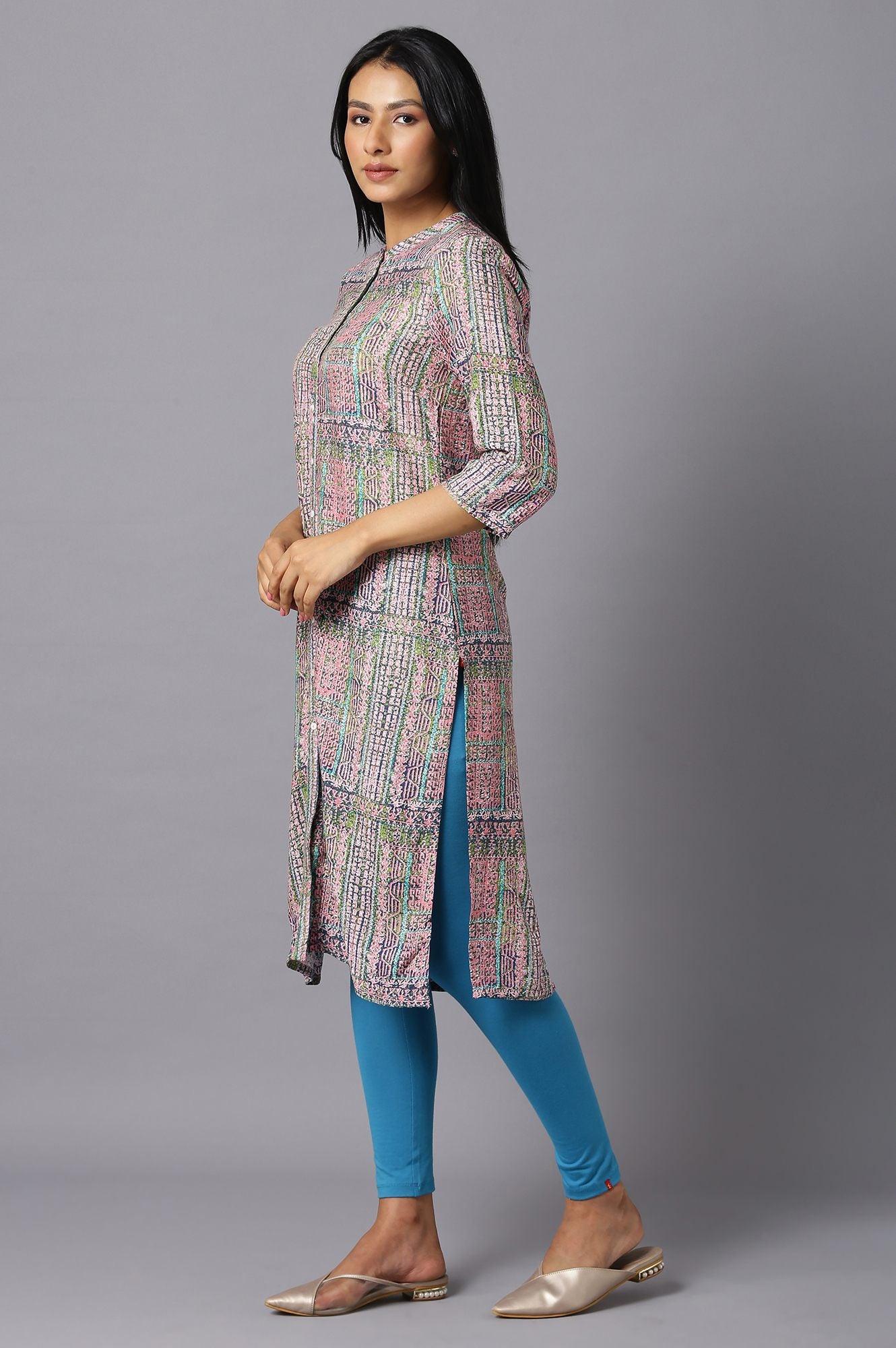 Lavender A-Line kurta With Multi-Coloured Floral Print - wforwoman