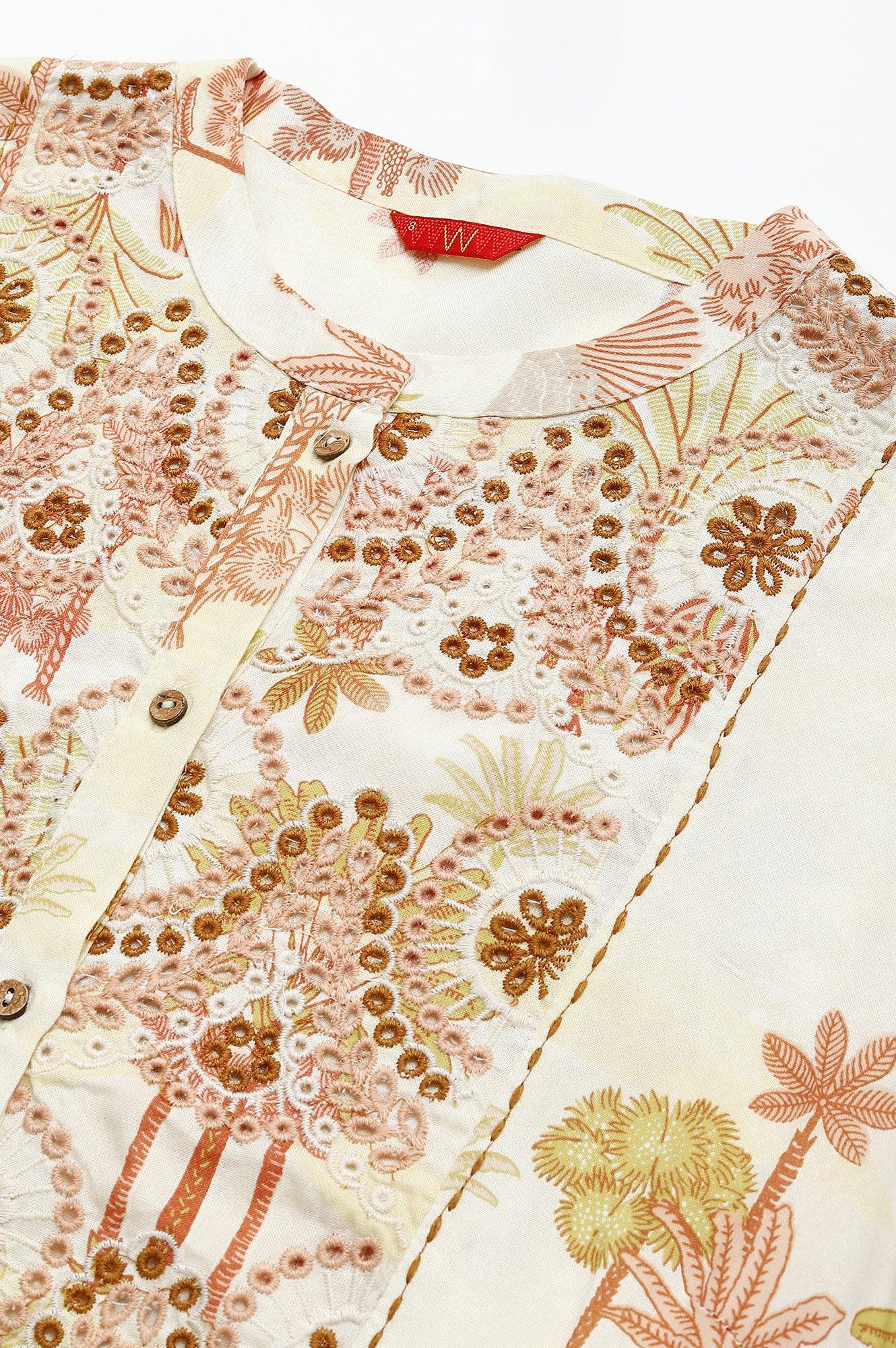 Ecru Embroidered A-Line Shirt Dress - wforwoman