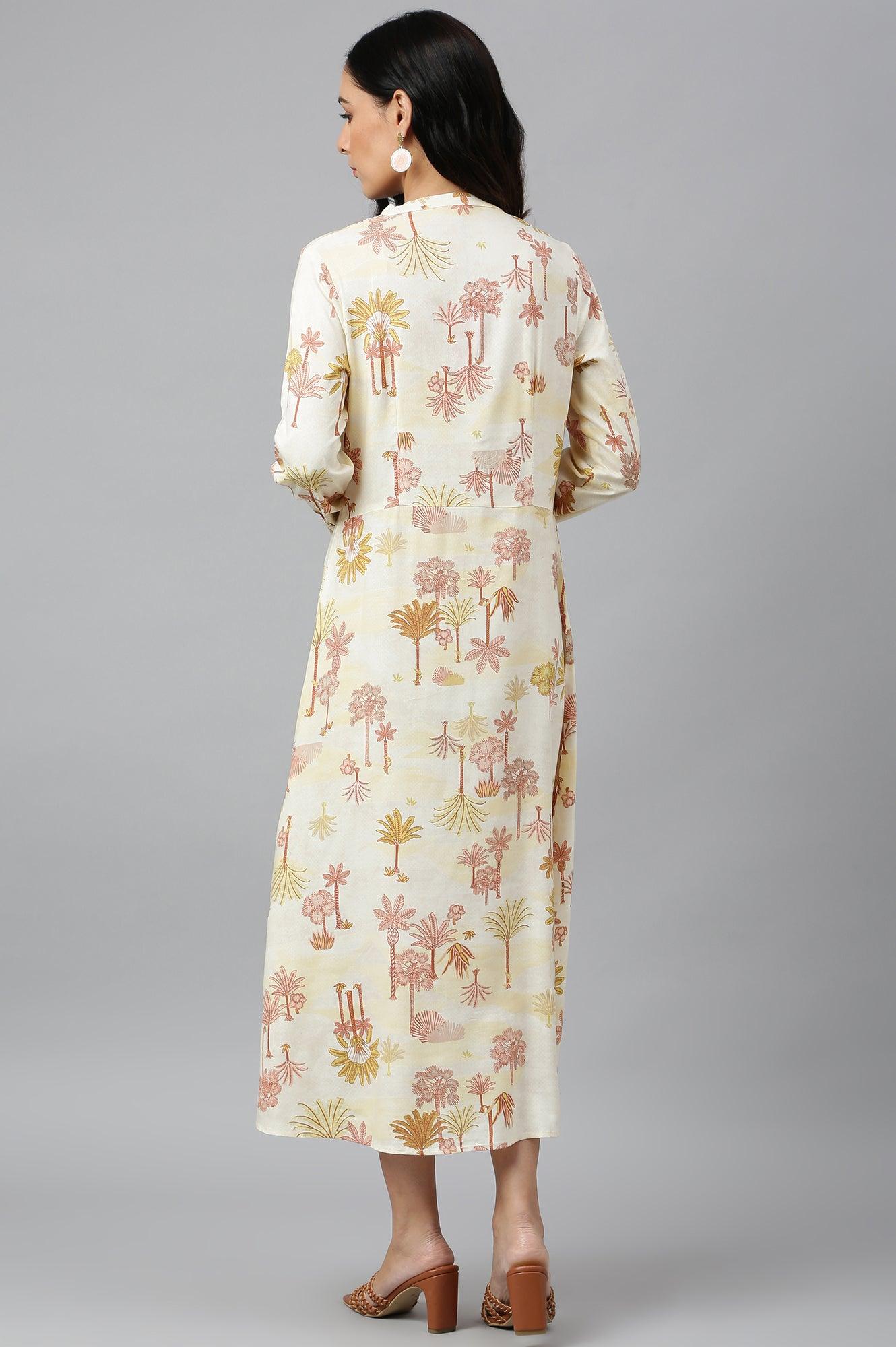 Ecru Embroidered A-Line Shirt Dress - wforwoman