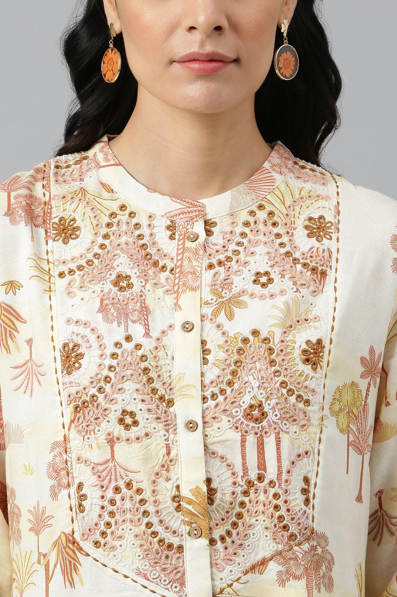 Ecru Embroidered A-Line Shirt Dress - wforwoman