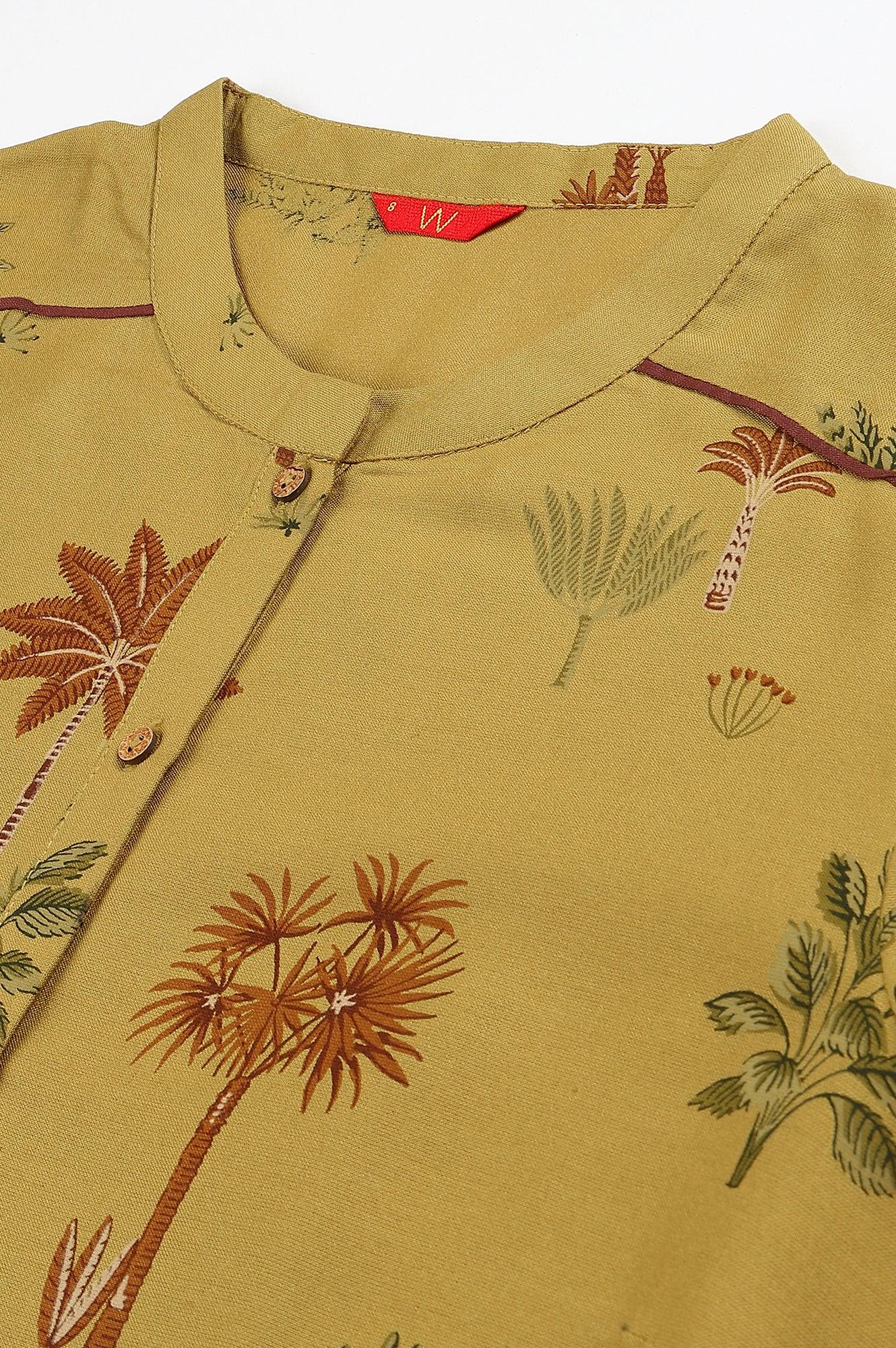 Mustard Rayon Printed Button Down kurta - wforwoman
