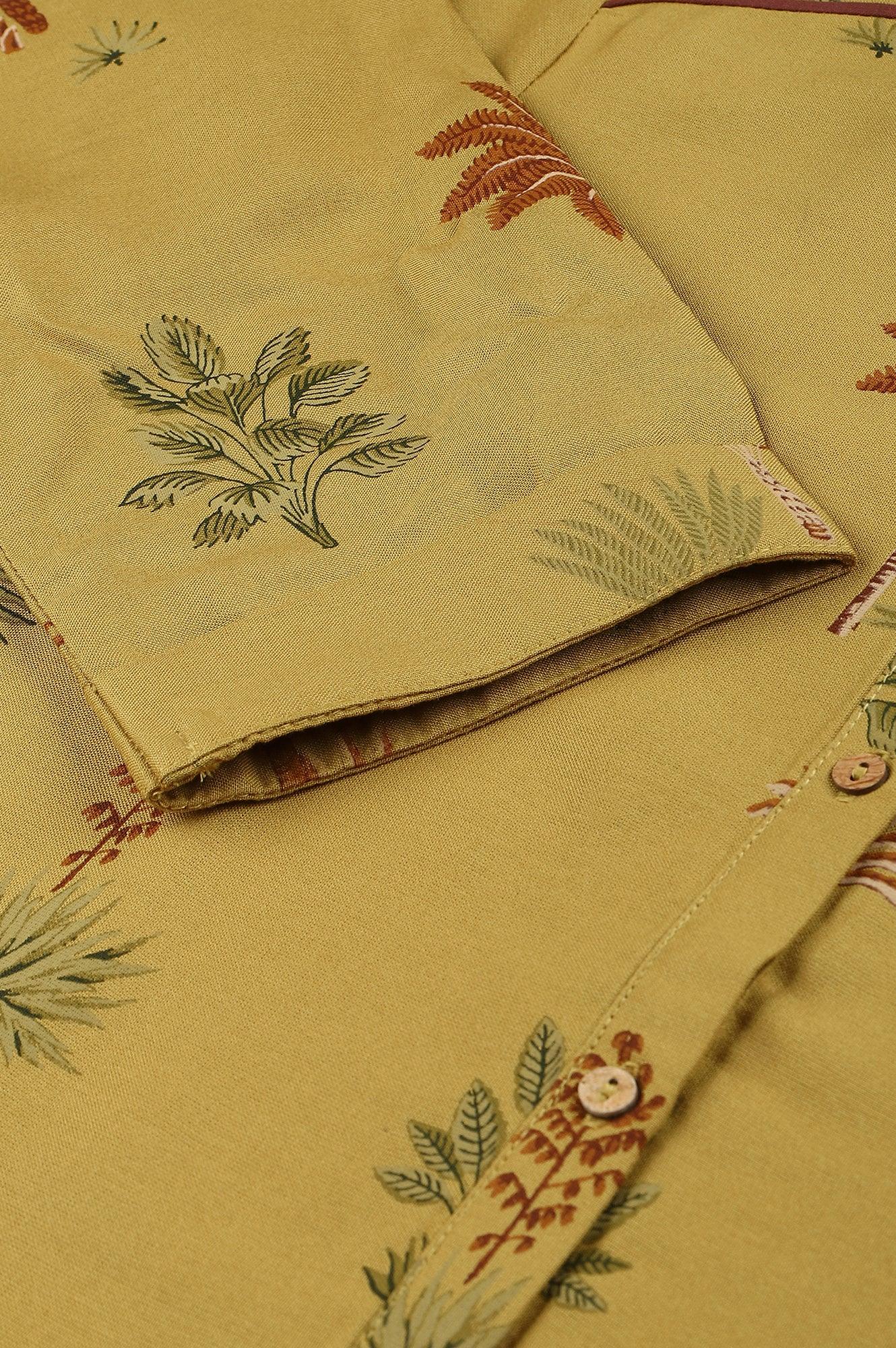 Mustard Rayon Printed Button Down kurta - wforwoman