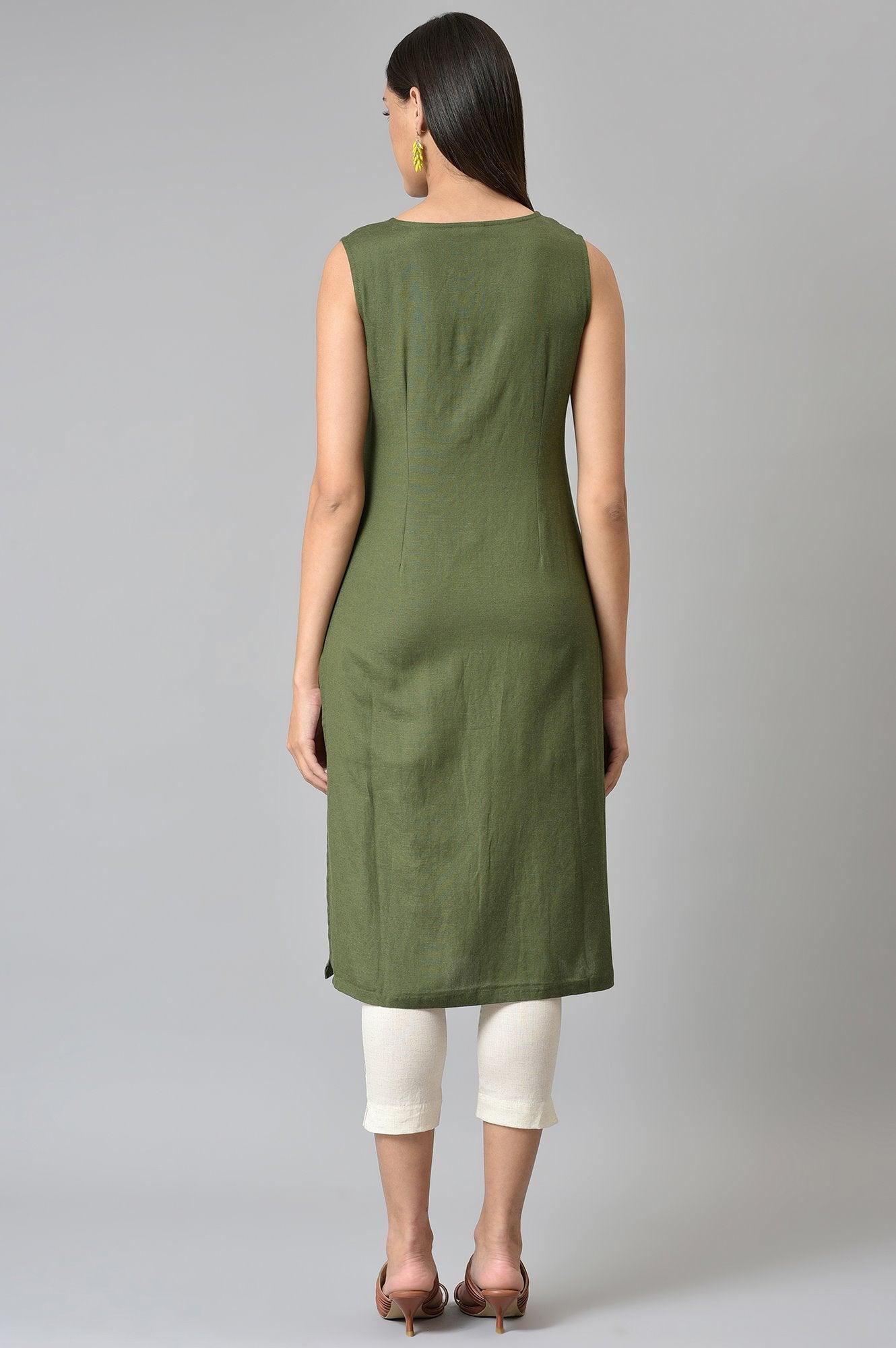 Green Schiffli kurta With Printed Jacket - wforwoman