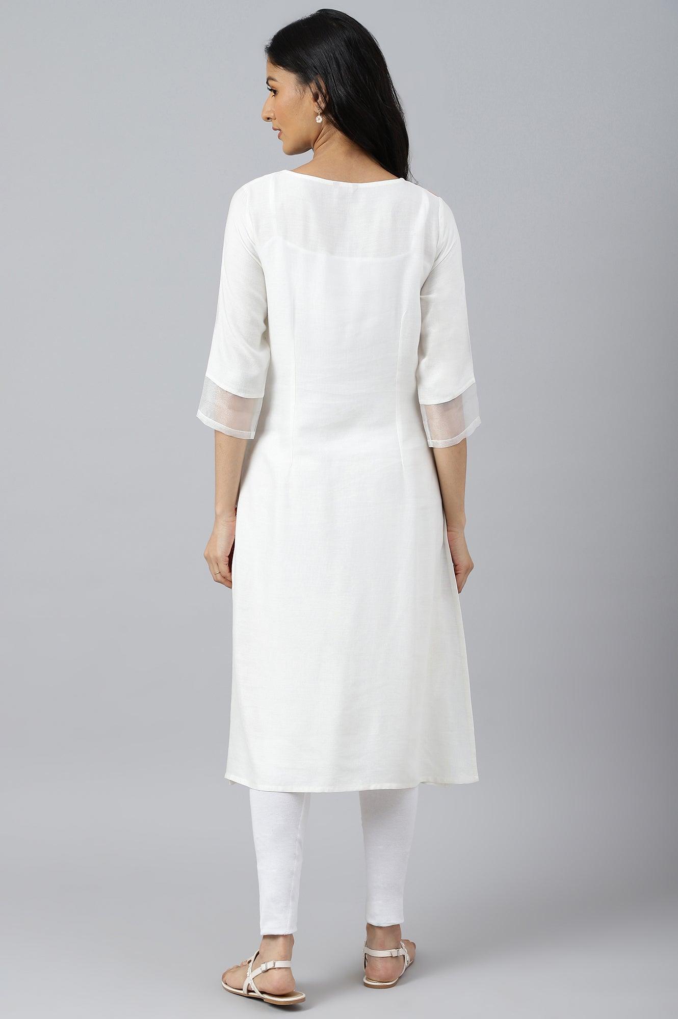 Ecru Placement kurta With Yellow Floral Print - wforwoman