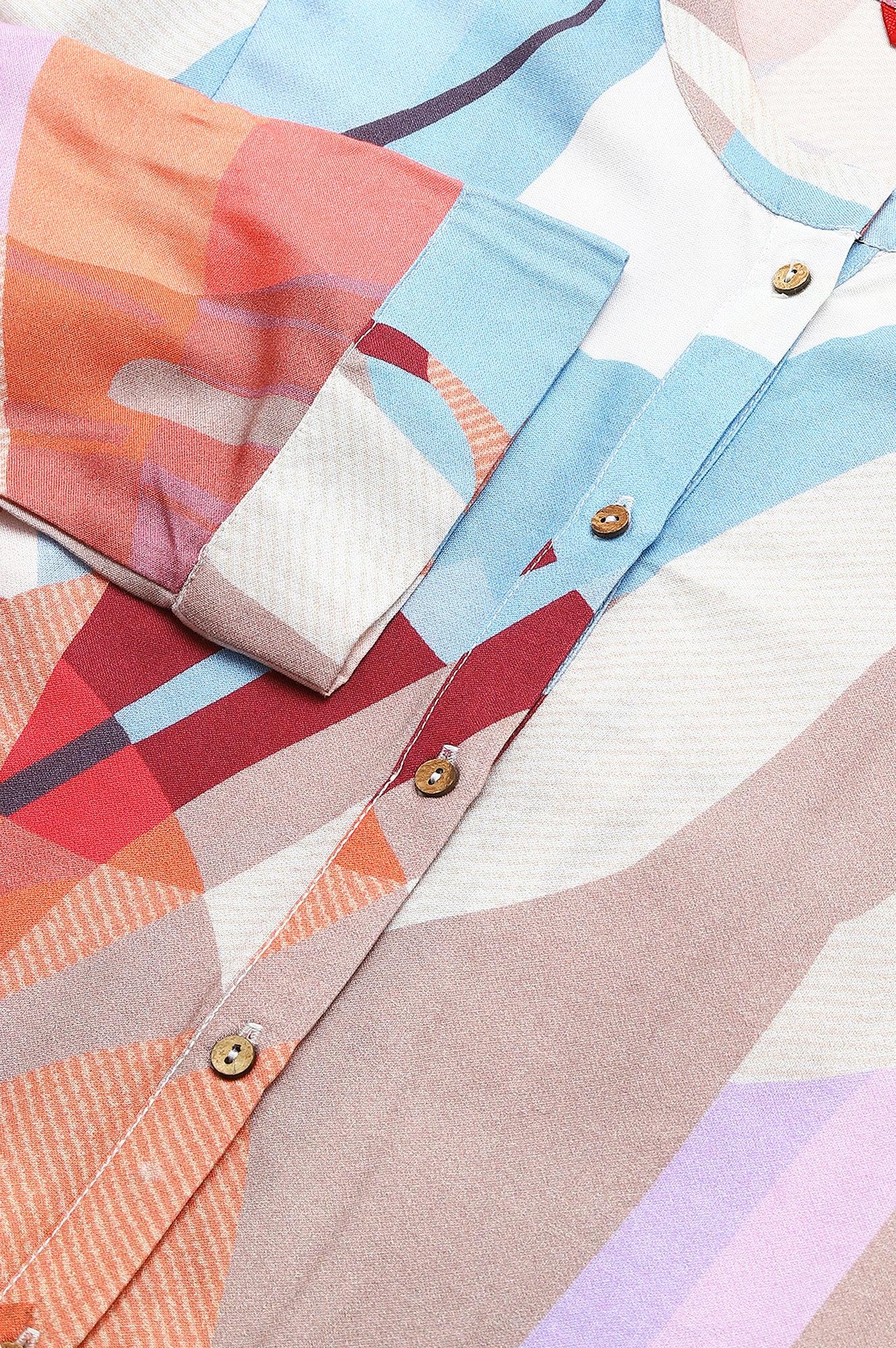 Multicoloured Full Placket Mandarin Collar kurta - wforwoman