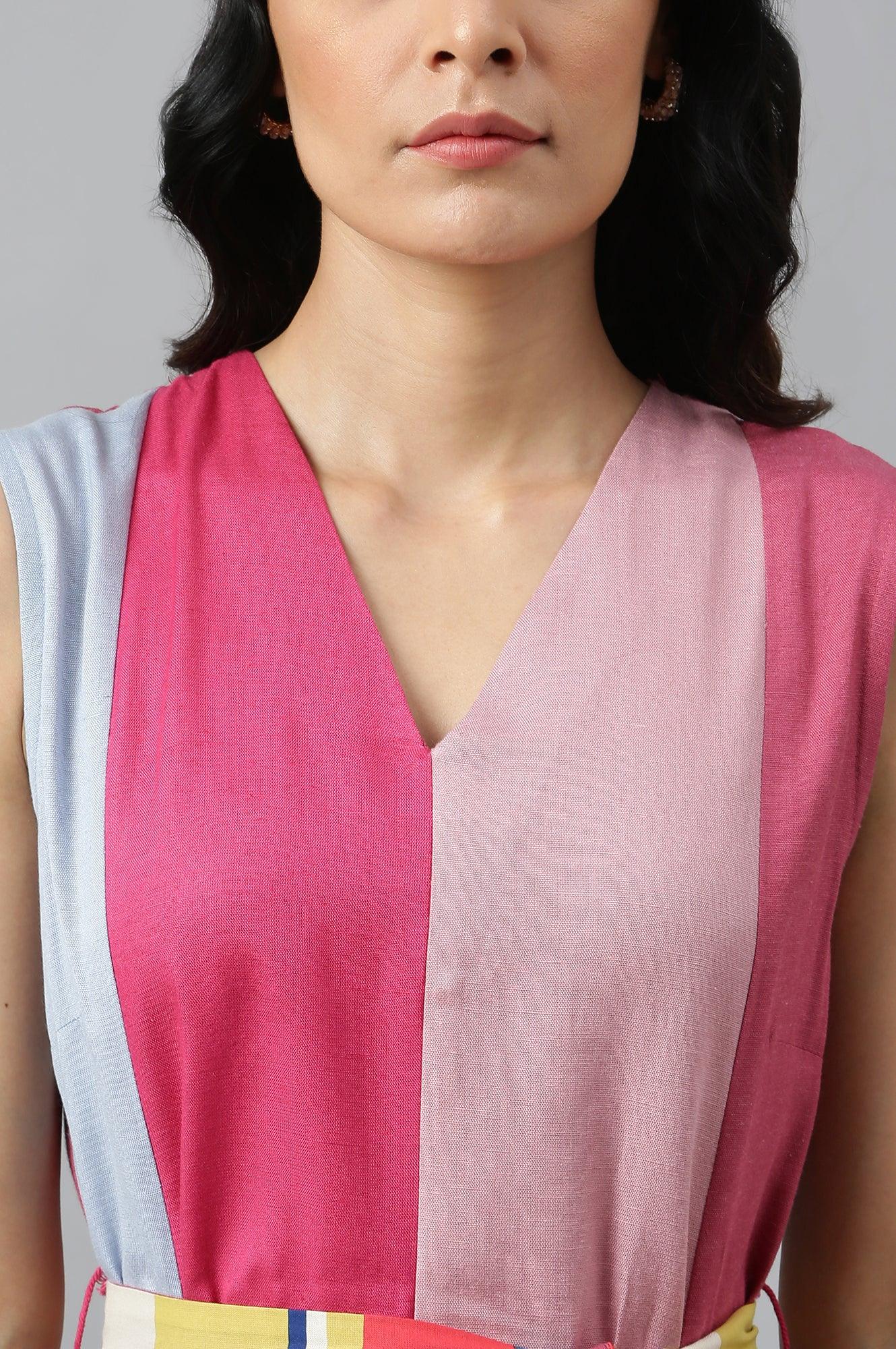 Bright Multicoloured Colour Block Sleeveless Dress - wforwoman