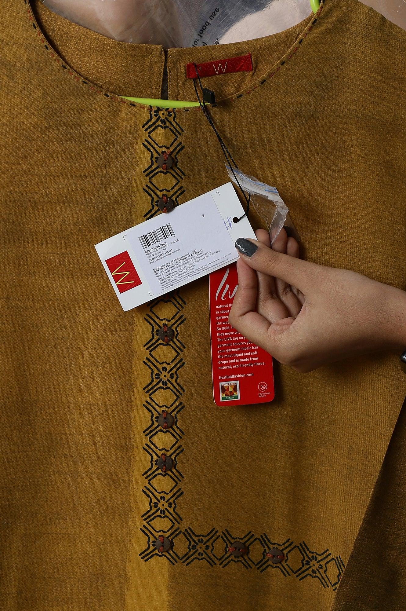 Mustard Asymmetric Contemporary kurta - wforwoman