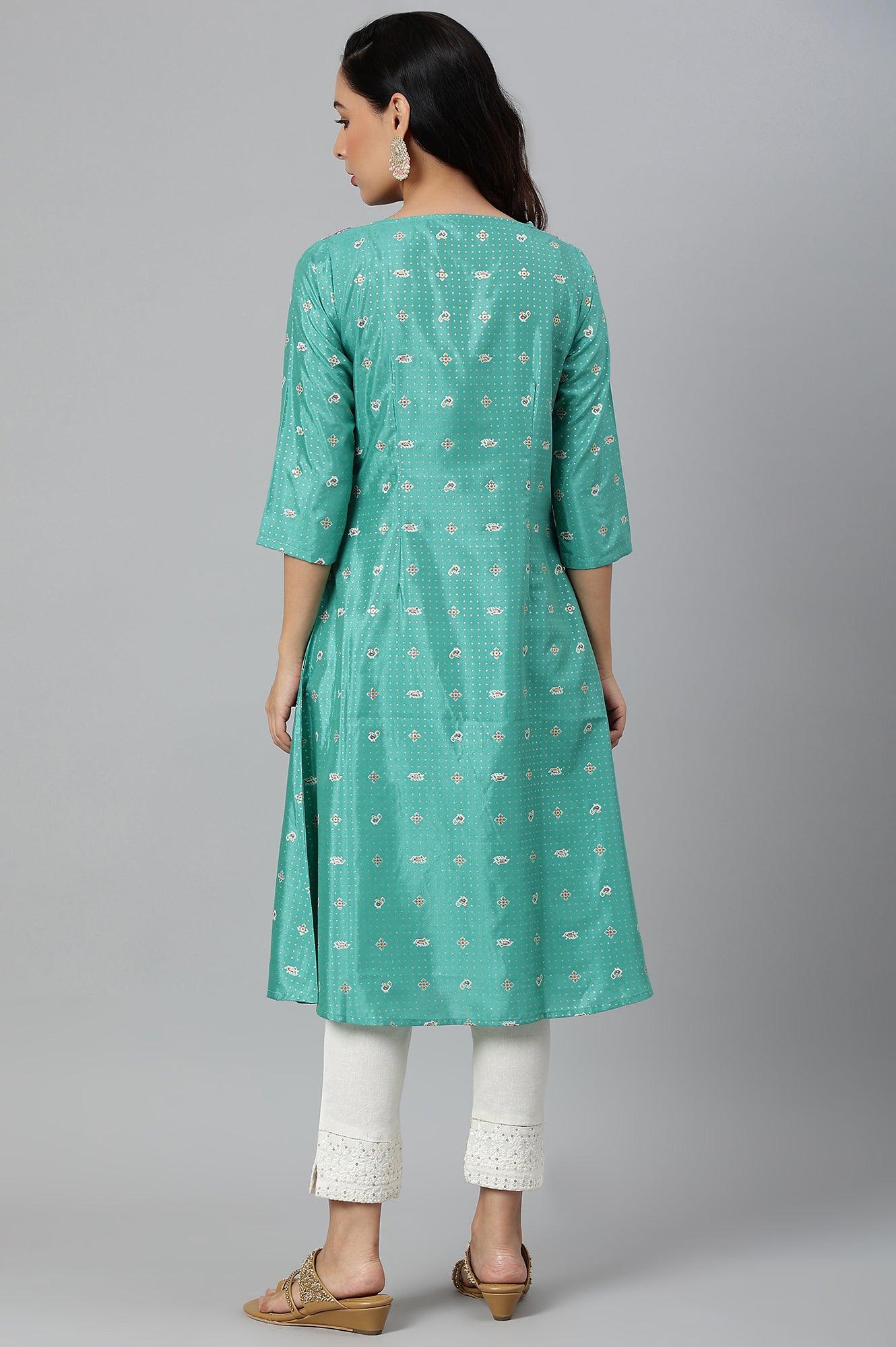 Marine Green A-Line Shantung kurta - wforwoman