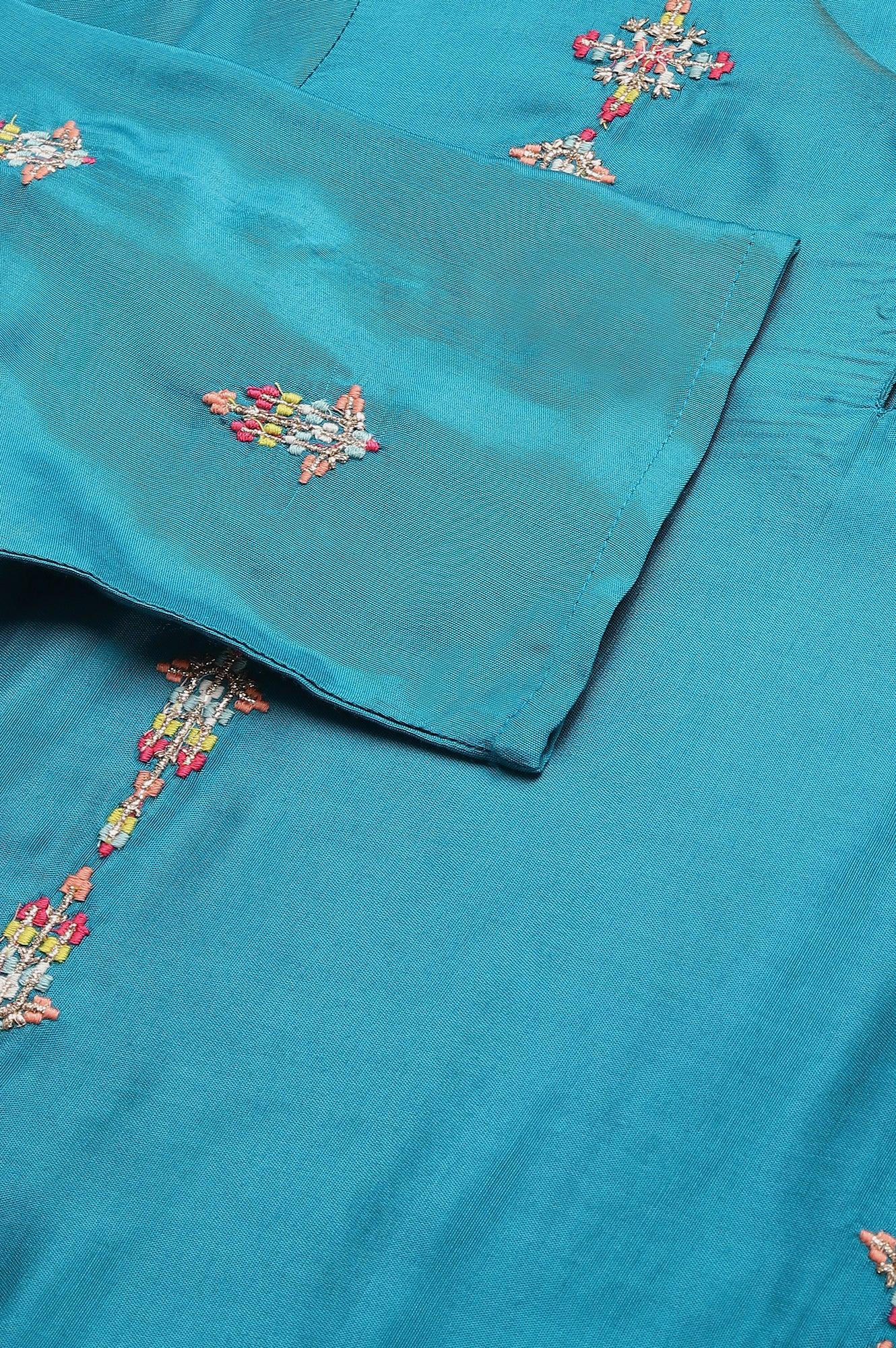 Teal Embroidered kurta With Front Slit - wforwoman