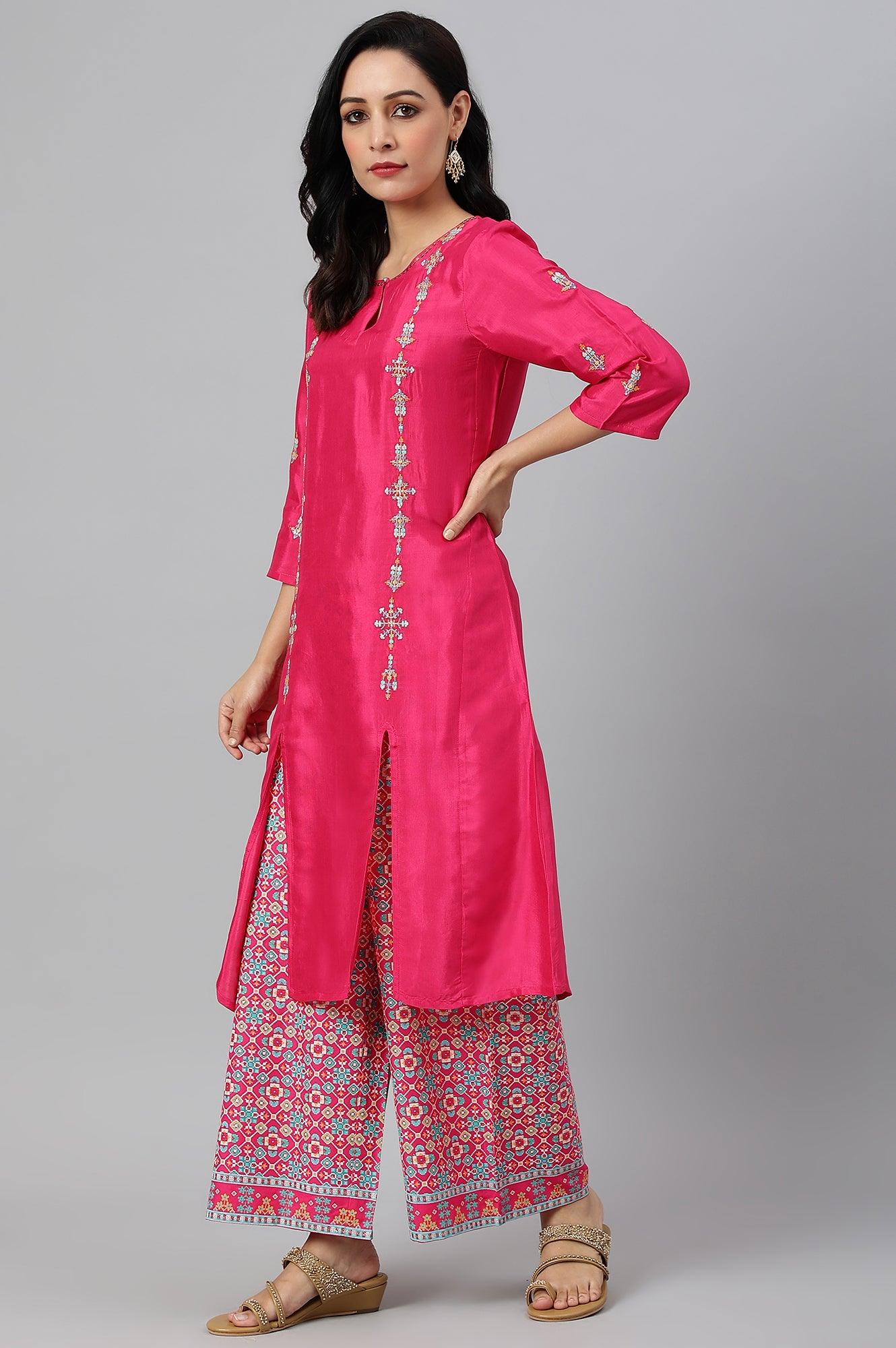 Bright Multicoloured Embroidered kurta With Front Slits - wforwoman