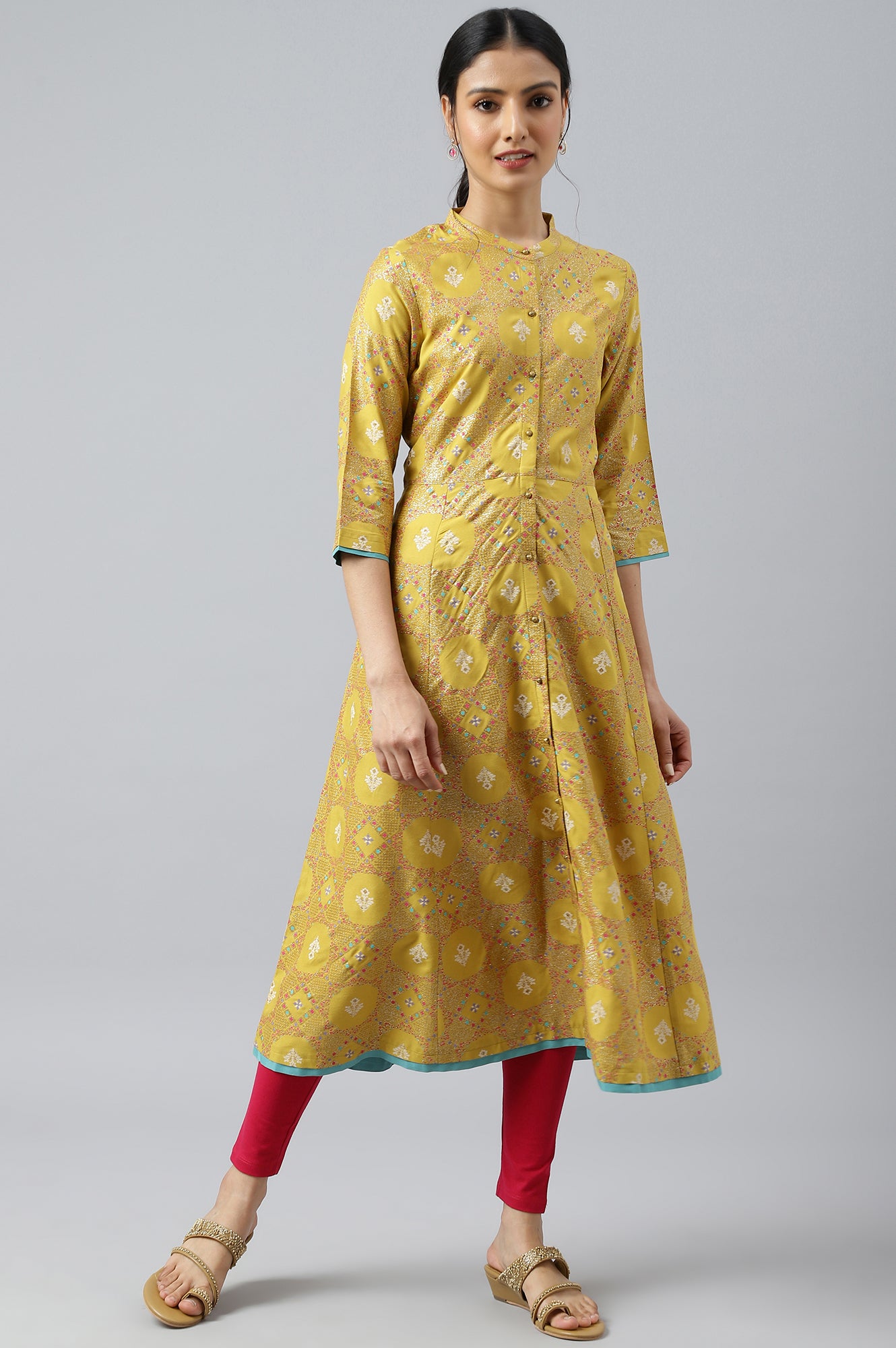 Buy Yellow Button Down A-line Kurta Online for Woman | WforWoman