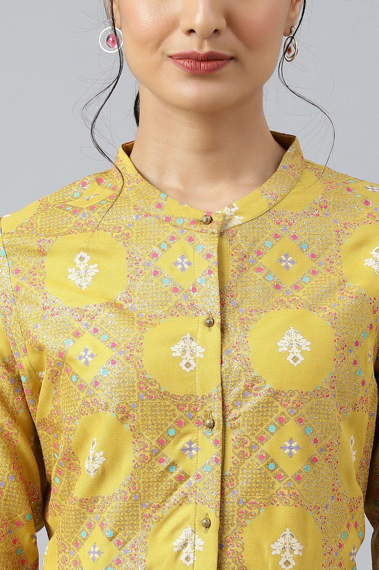 Yellow Button Down A-Line kurta - wforwoman