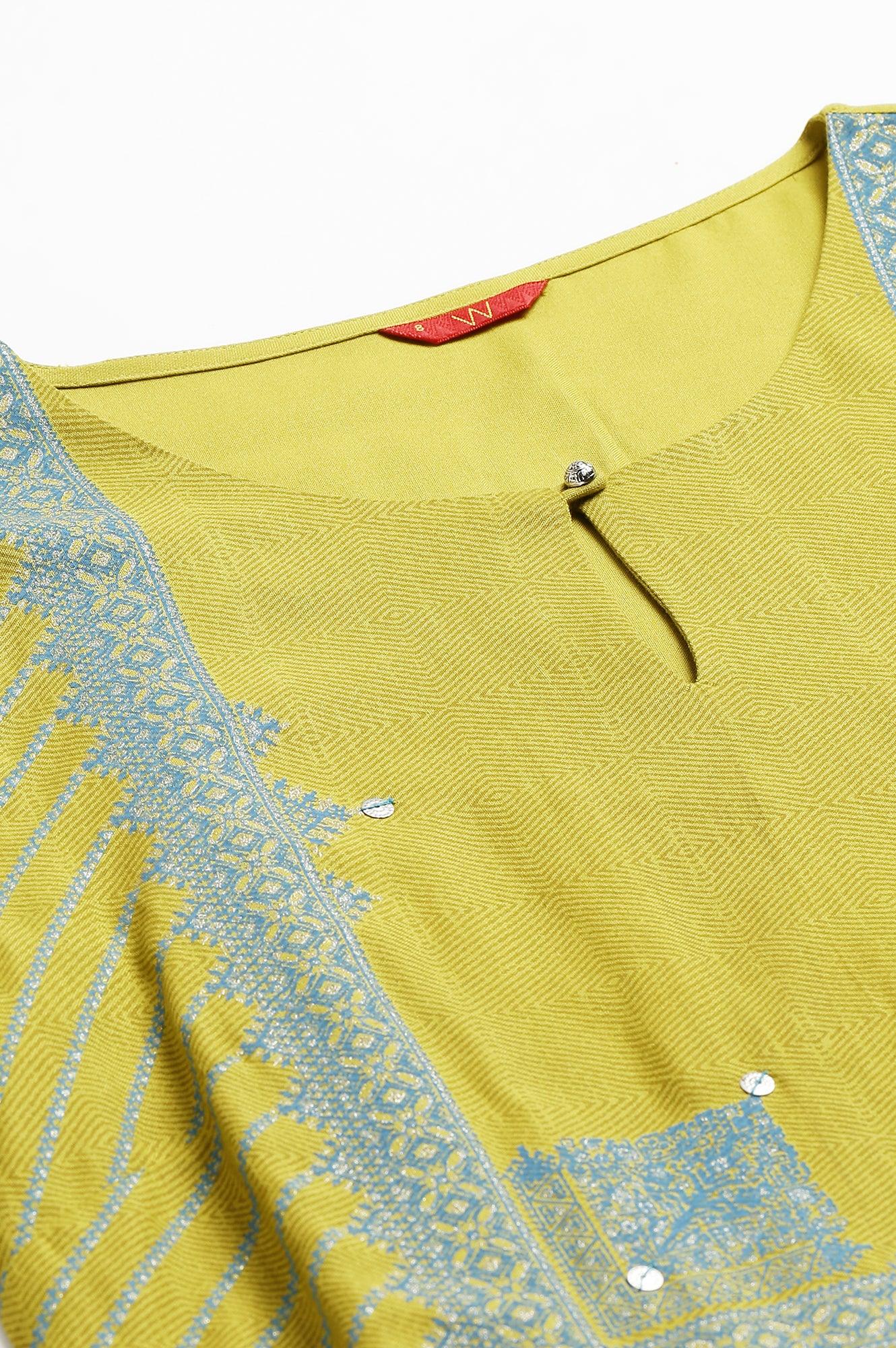 Green Placement Print Embellished kurta - wforwoman