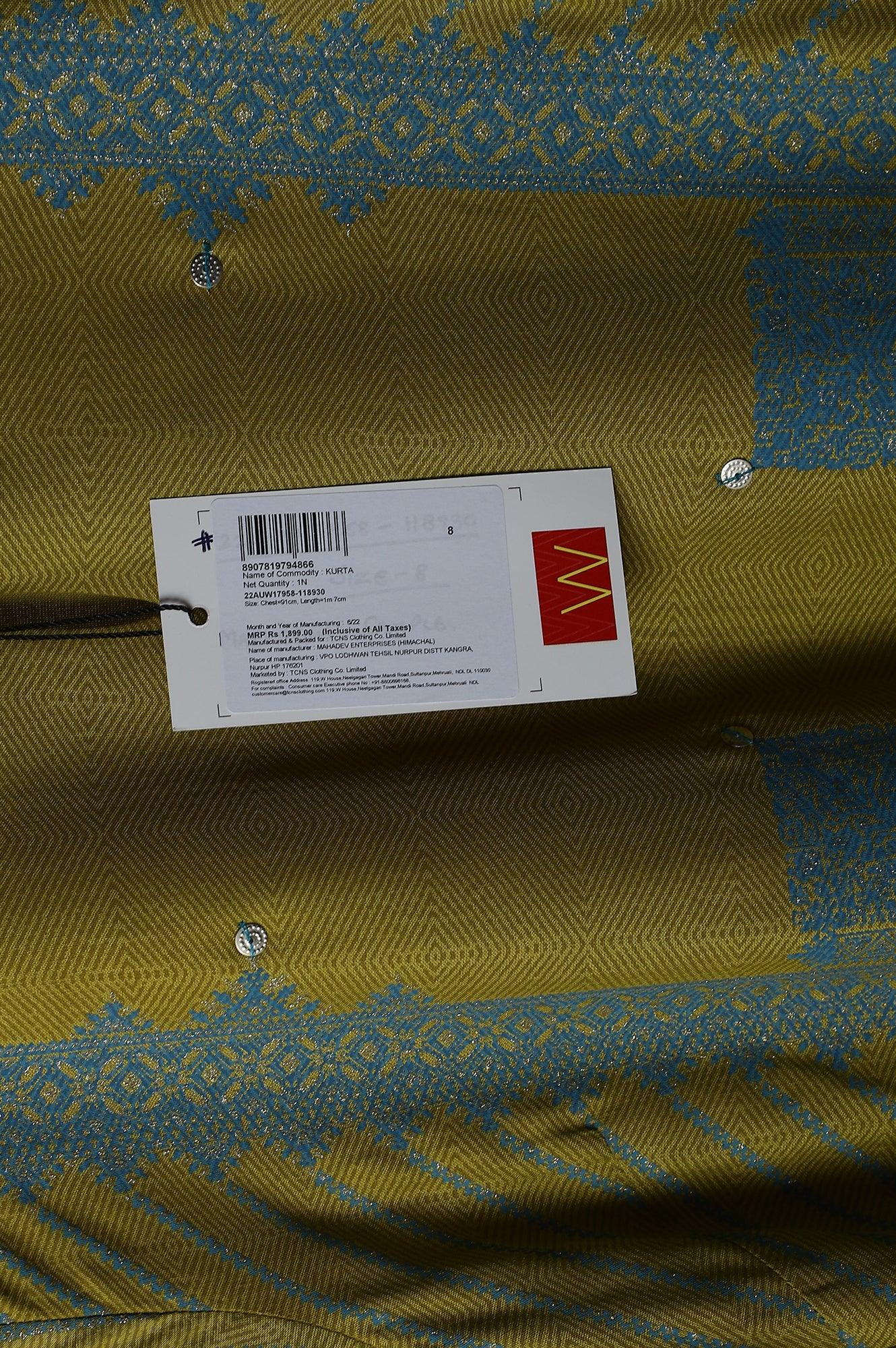 Green Placement Print Embellished kurta - wforwoman