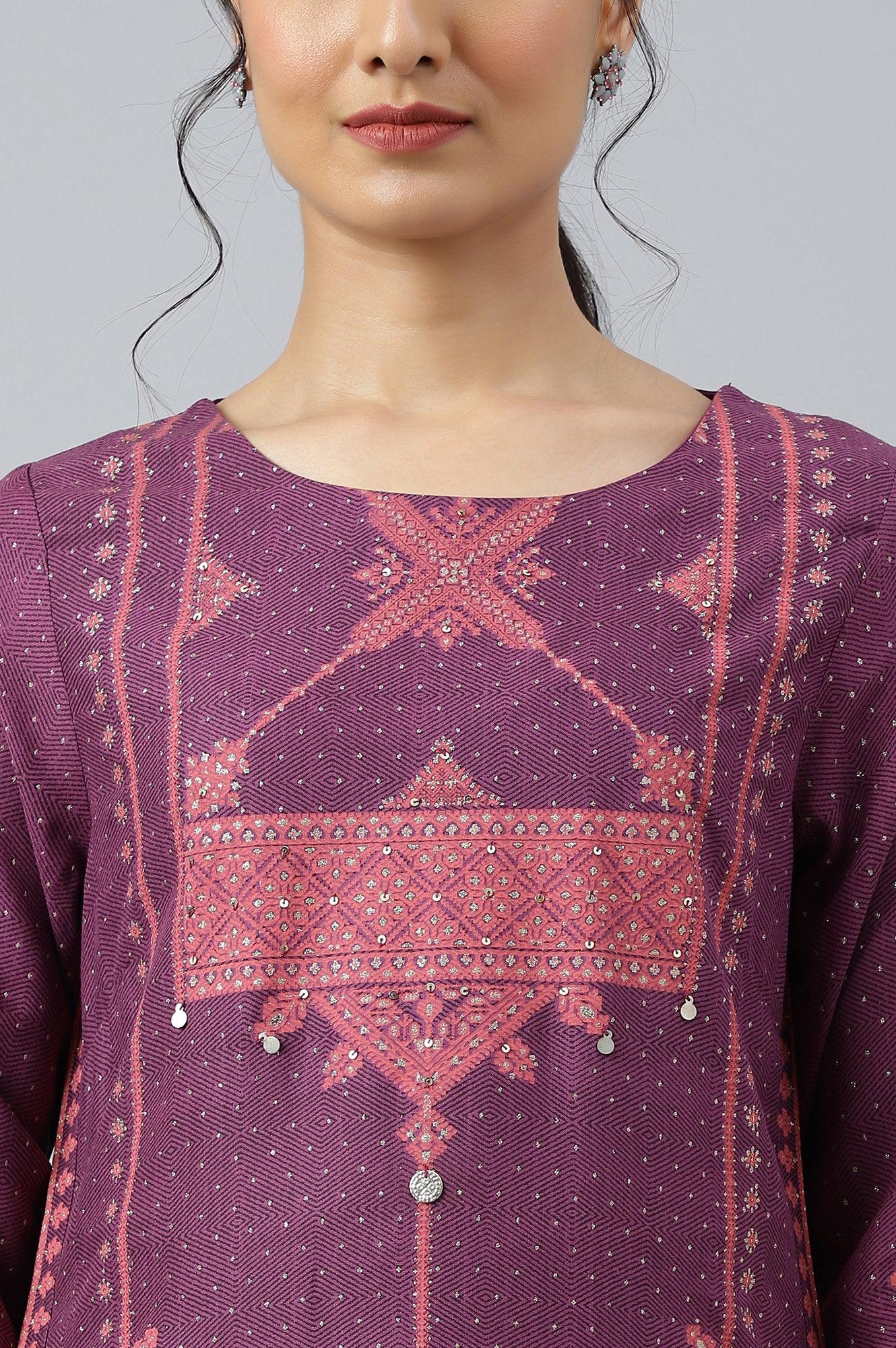 Purple Rayon kurta With Coins And Sequins Embellishment - wforwoman
