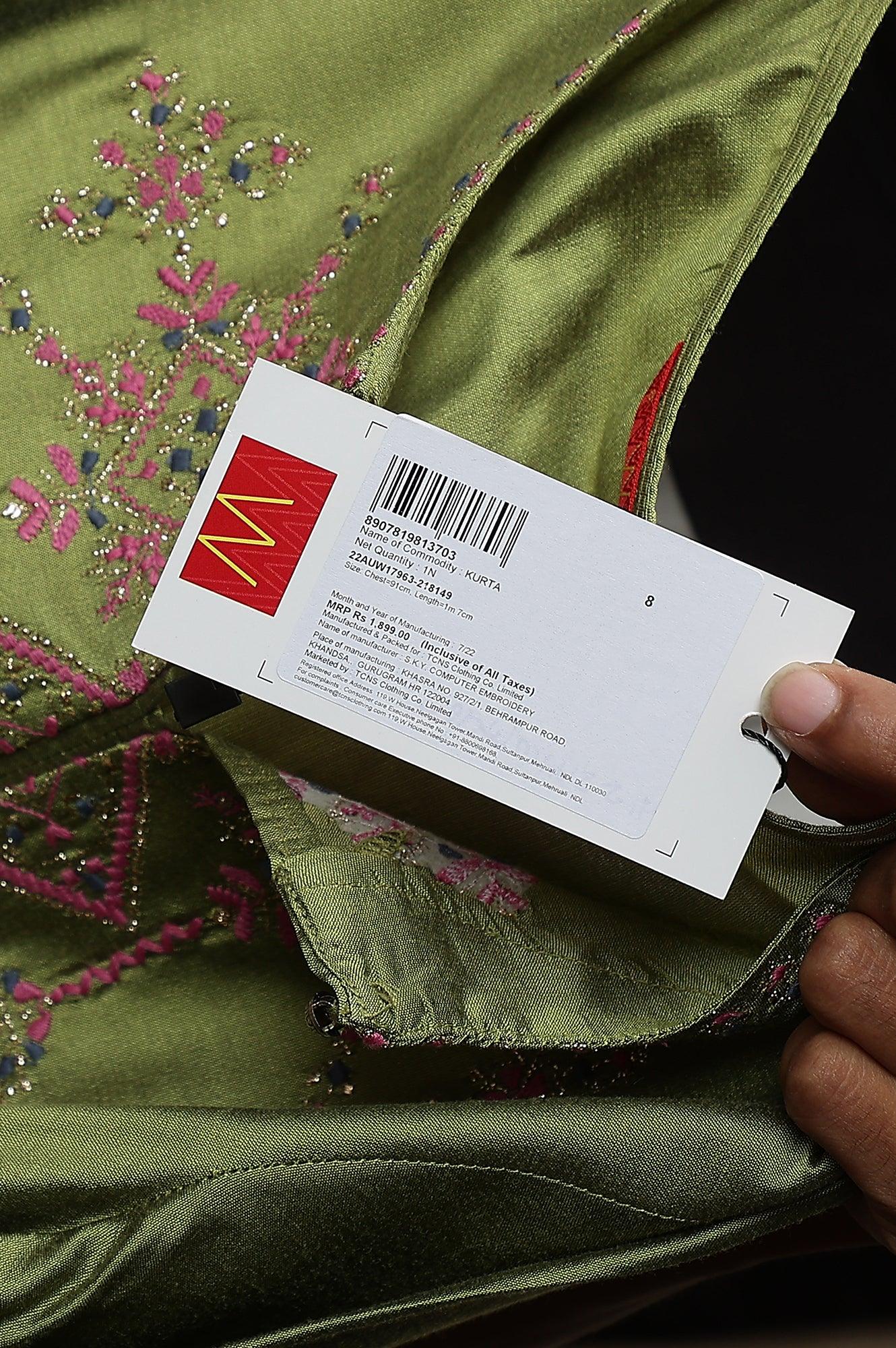 Olive Embroidered Straight kurta - wforwoman