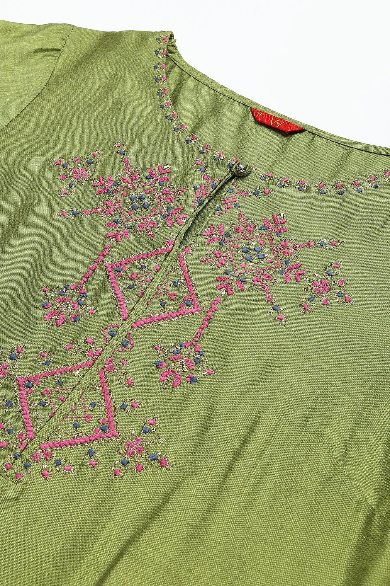 Olive Embroidered Straight kurta - wforwoman