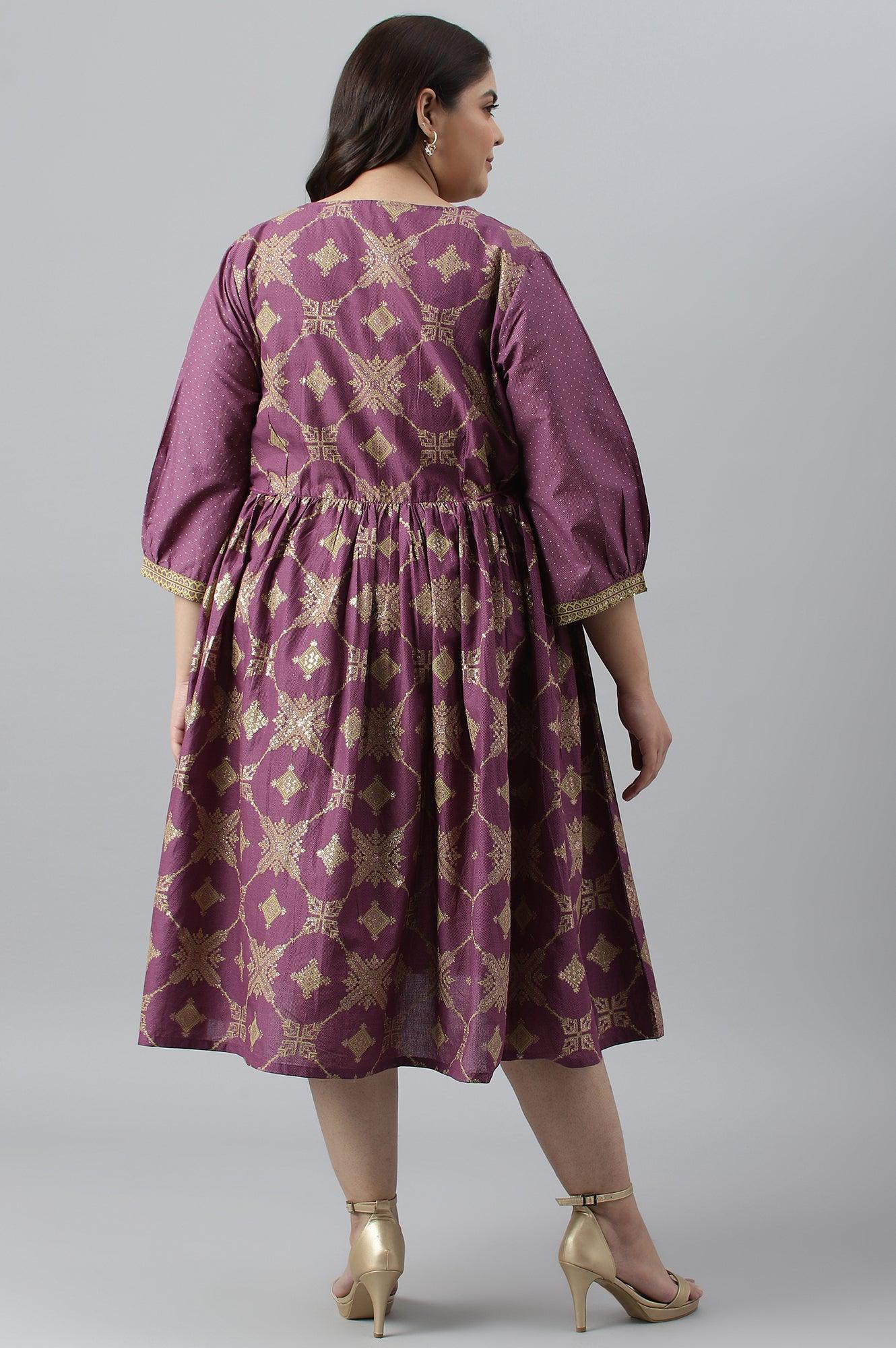 Plus Size Purple Festive Gathered Dress With Sequin - wforwoman